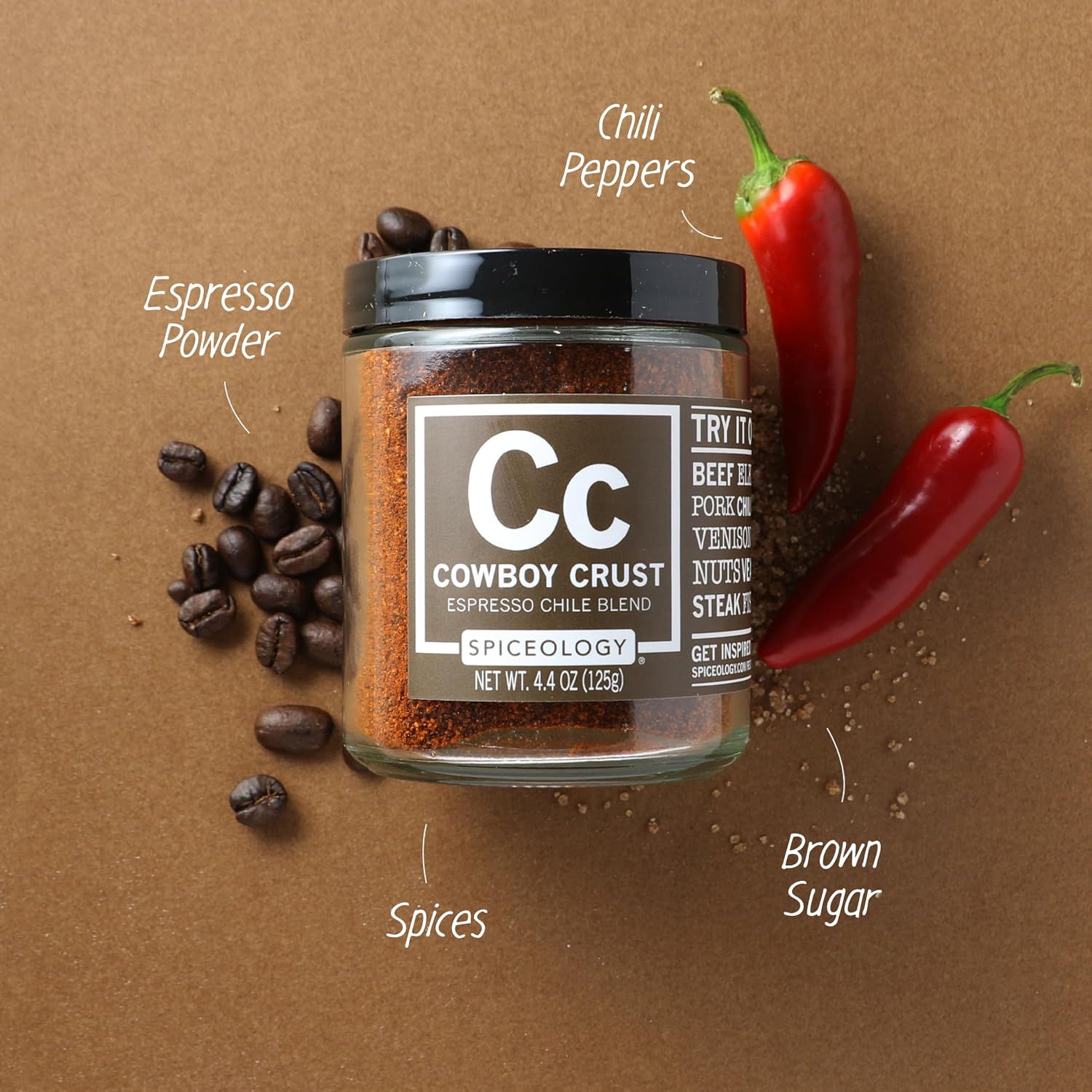 Spiceology Cowboy Crust Espresso Chile Seasoning, 4.4 oz | Bold Coffee Spice Blend & Dry Rub For Beef Brisket, Pork Chops, Steak, Chicken Thighs & Ribs