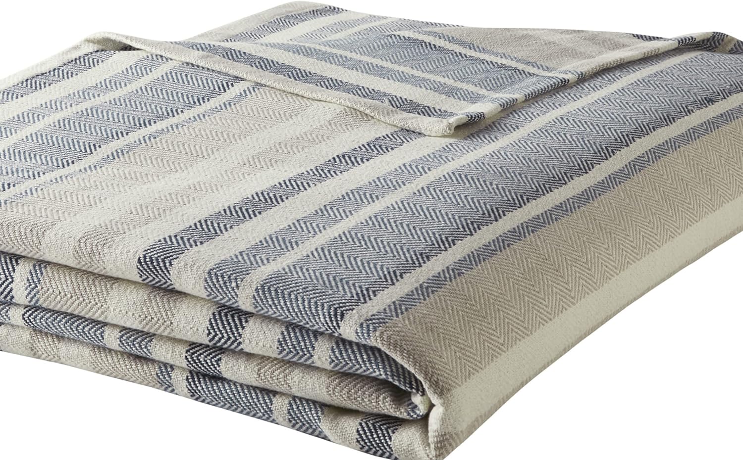 Eddie Bauer - Queen Size Blanket, 100% Soft Cotton Bed Blanket for Year Round Comfort, Throw Blanket for Couch or Bed (Herringbone Blue Stripe)