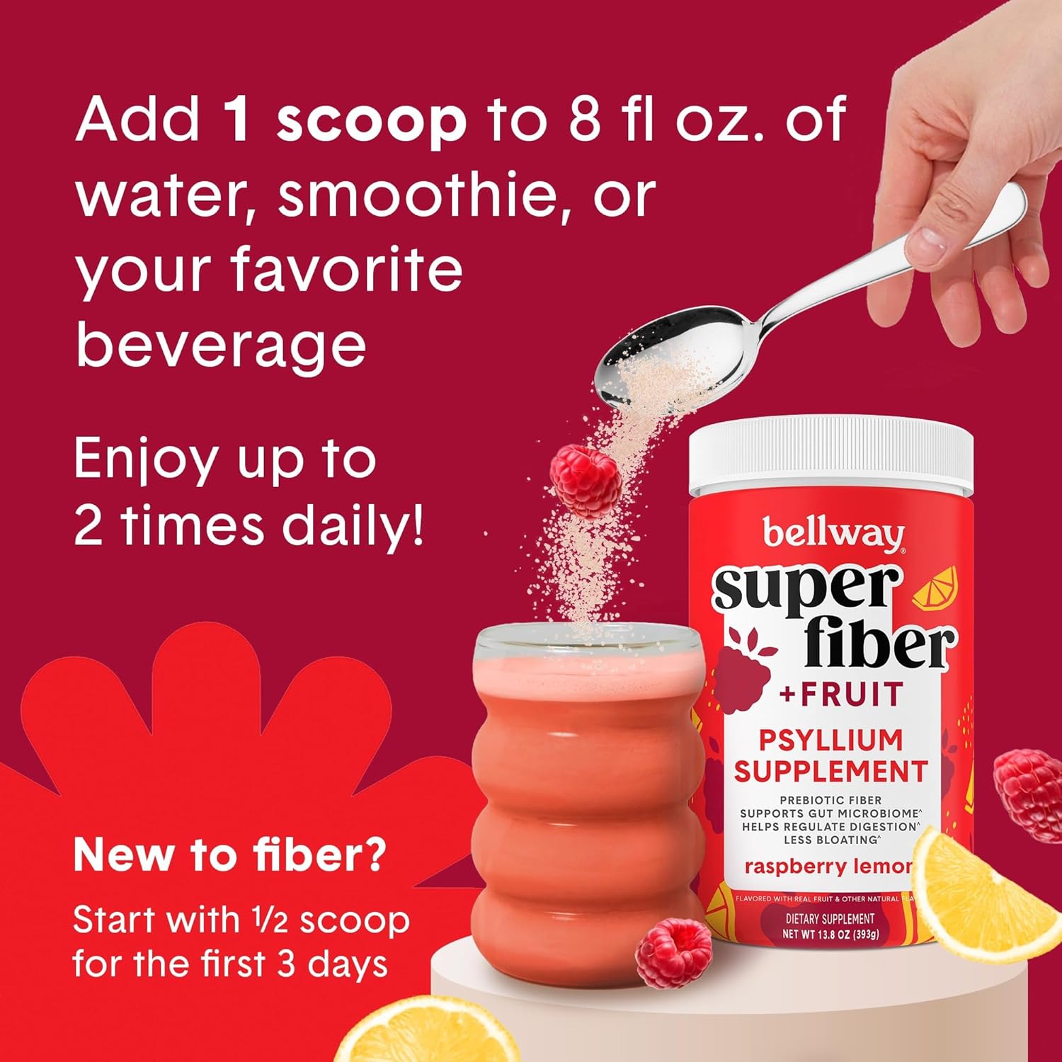 Bellway Super Fiber + Fruit, Organic Psyllium Husk Powder, Sugar-Free