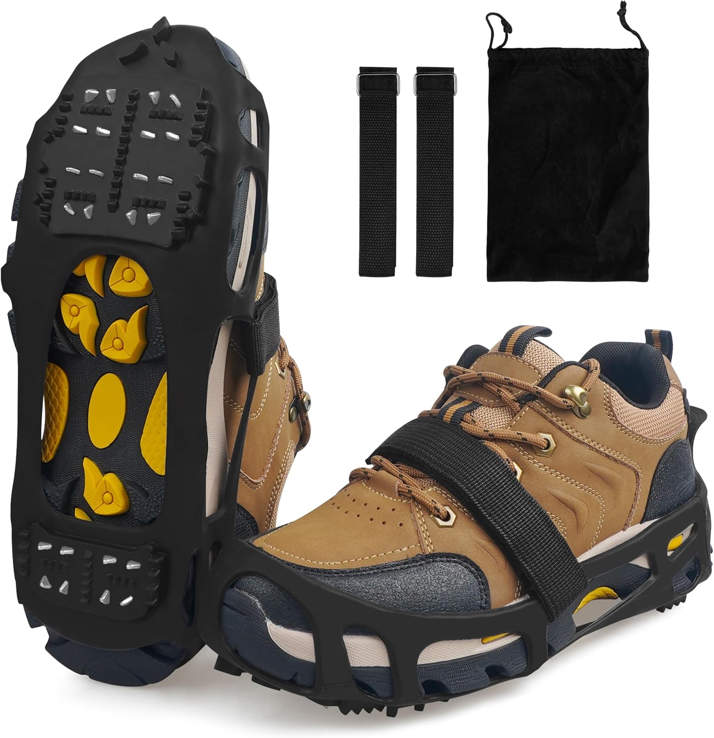 Ice Cleats for Shoes and Boots,Crampons Snow Traction Cleats for Walking on Snow and Ice,Non-Slip Shoe Grippers Slip-on Overshoe Stretch Footwear for Winter Walking Hiking Fishing