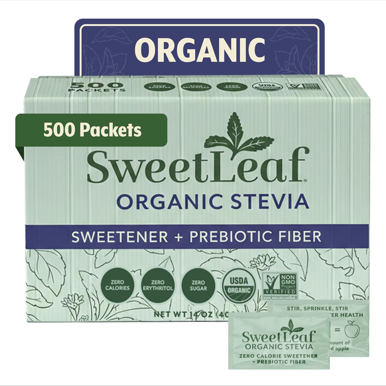 SweetLeaf Organic Stevia Powder Sweetener, Sugar Free - 70 Packets (2 Pack) | Zero Calorie Sweetener No Erythritol, Stevia Leaf Extract, Natural Sugar Substitute for Coffee & Baking, Prebiotic Fiber