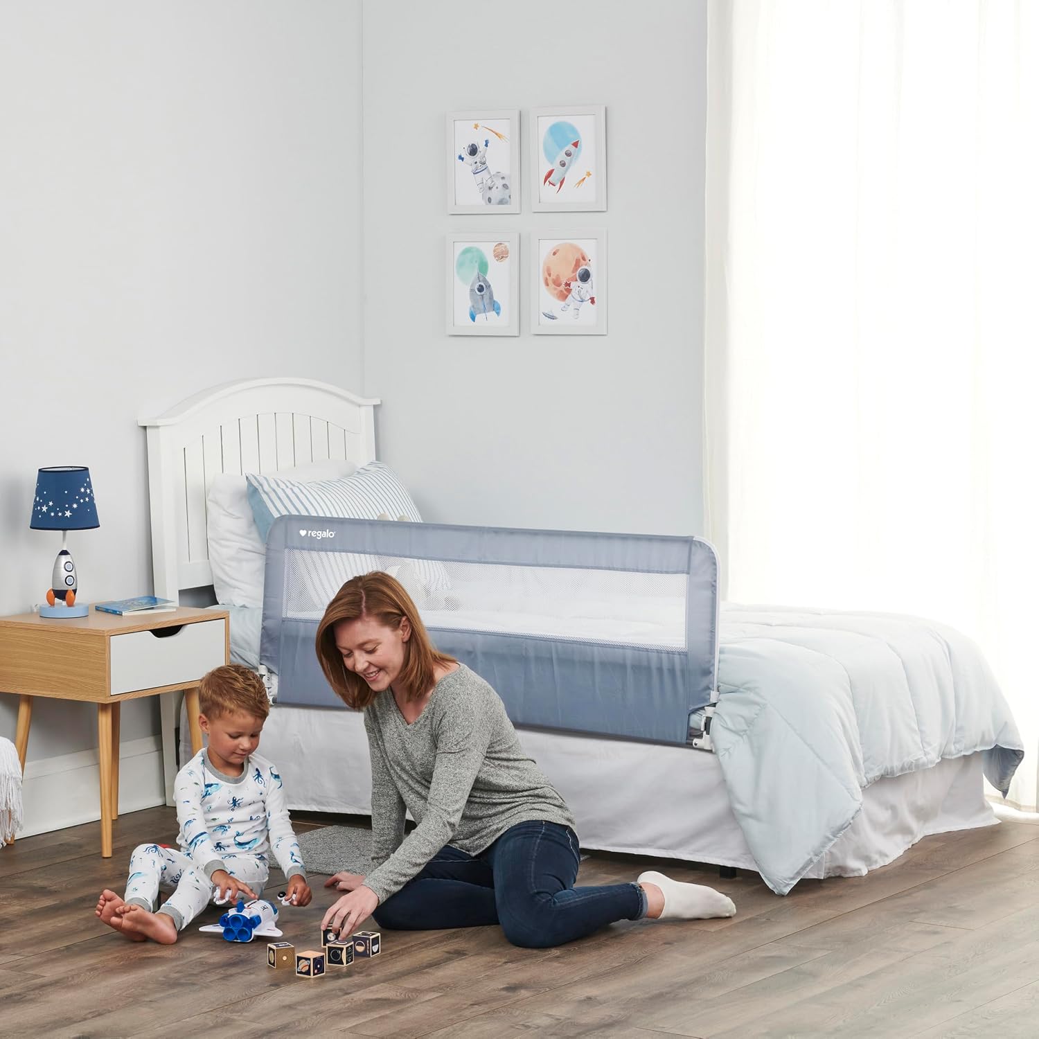 Regalo Safety 54” Extra Long Hideaway Bed Rail Guard for Toddlers, Toddler Bed Rail with Reinforced Anchor Safety System, 20” Tall Bed Safety Rail, Fits Twin, Full & Queen Beds
