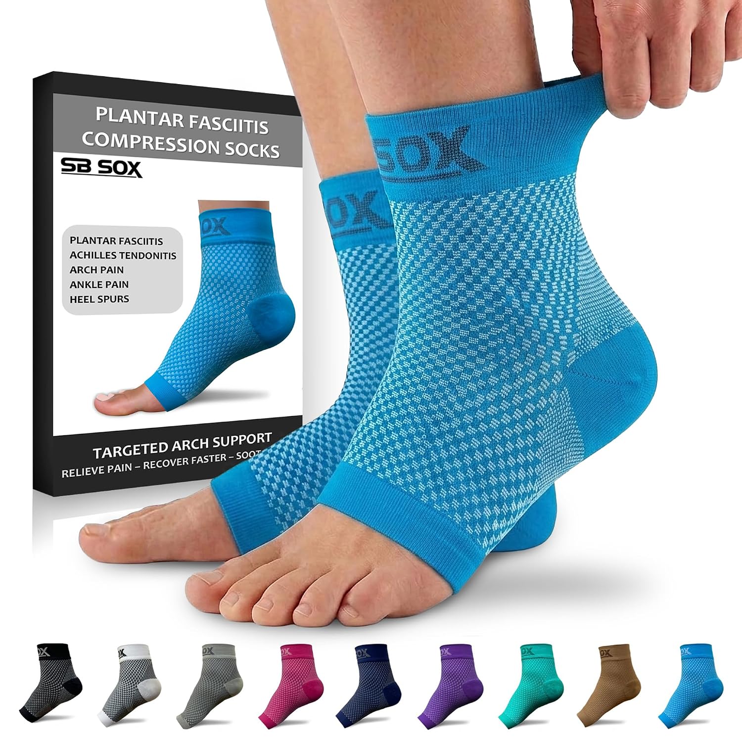 SB SOX Compression Socks for Plantar Fasciitis Relief (Gray, Medium) | Best Socks for Heel Pain Relief, Achilles Tendonitis & Foot Pain – Toeless Ankle Compression, All-Day Comfort