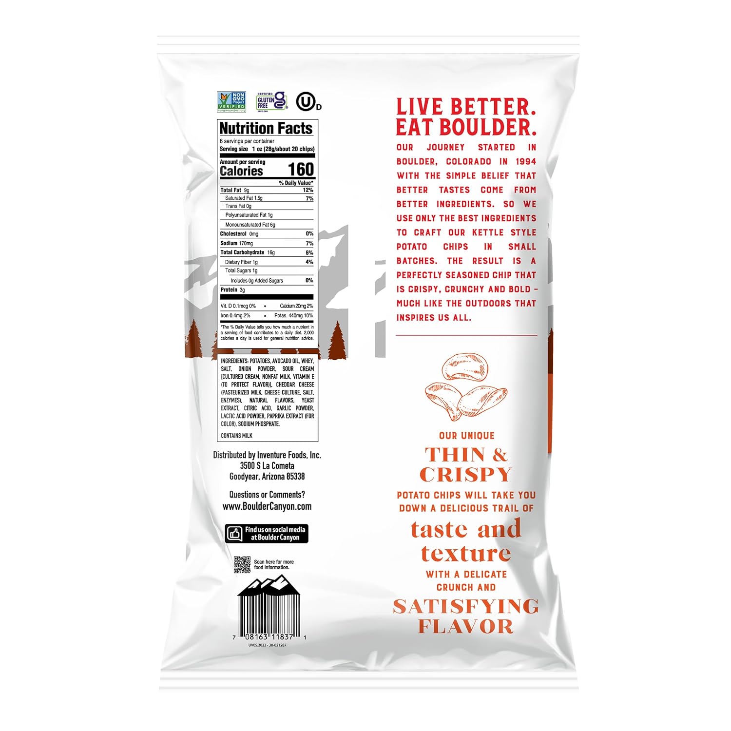 Boulder Canyon Avocado Oil Sea Salt Potato Chips 6 Count, 1.25 OZ