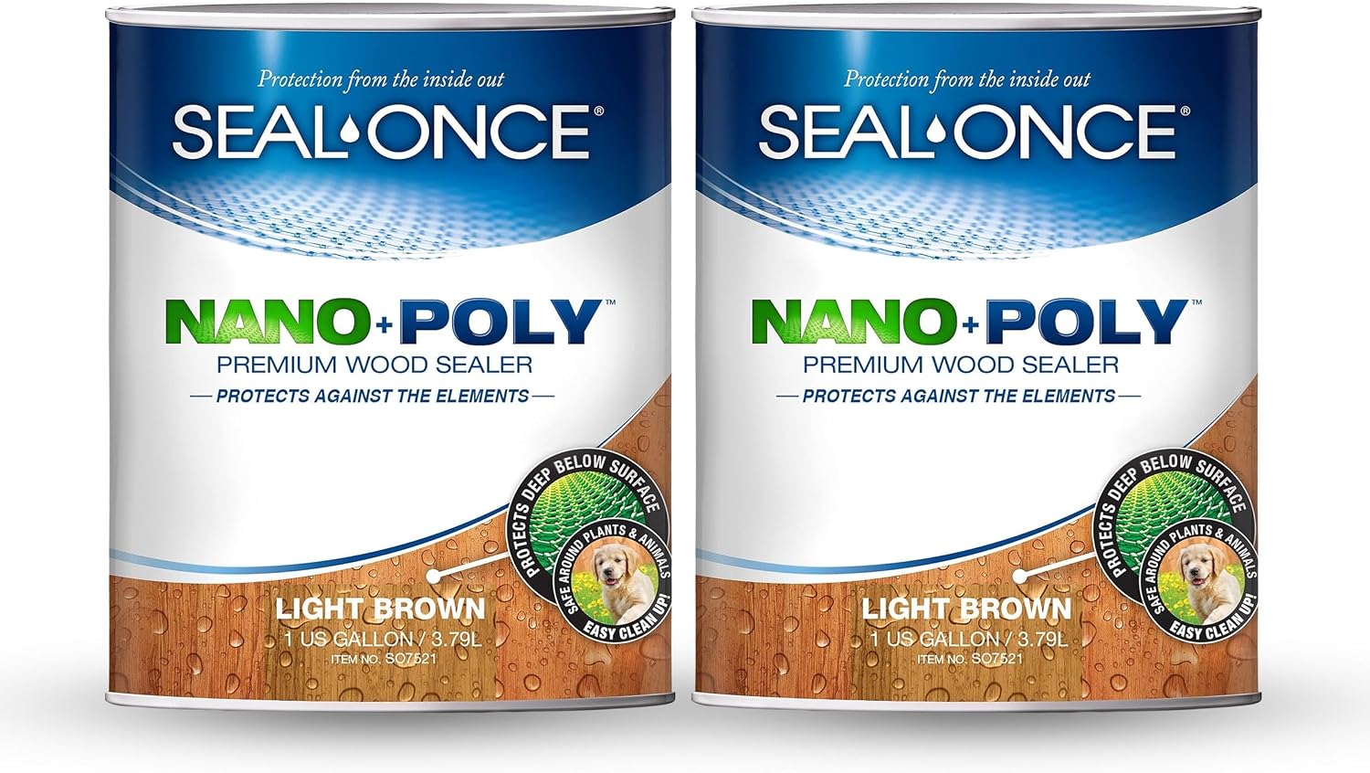 Seal-Once Nano+Poly Wood Sealer and Waterproofer, Clear, 1 Gallon | With Polyurethane, Water-based, Low-VOC, Waterproofer & Stain, For Decks, Fences & Log Homes