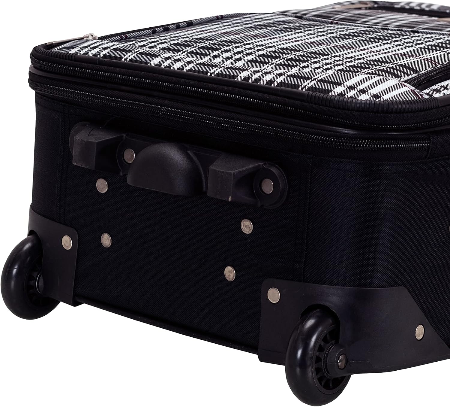 Rockland Fashion Softside Upright Luggage Set,Expandable, Telescopic Handle, Wheel, Black Dot, 2-Piece (14/19)