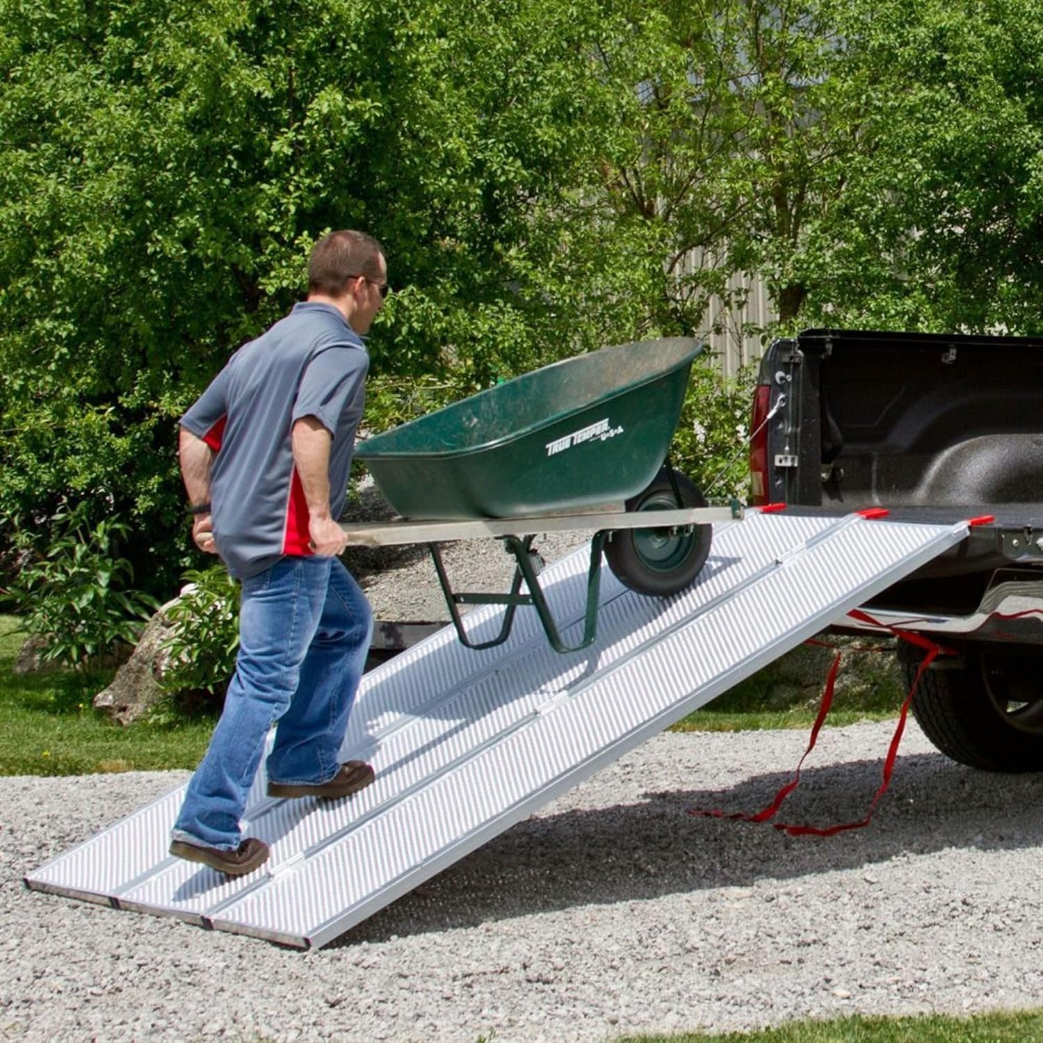 Black Widow 6ft 5in Aluminum Folding ATV Loading Ramp, 1500 lb Capacity | Load four-wheelers into trailer, folds into thirds for storage, safety straps included