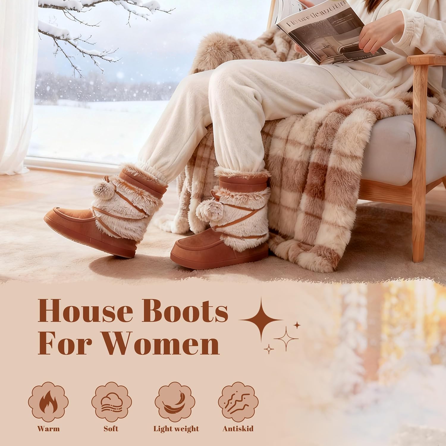 Home Slipper Women's Soft Fleece Plush Warm Indoor House Slipper Boots Shoes