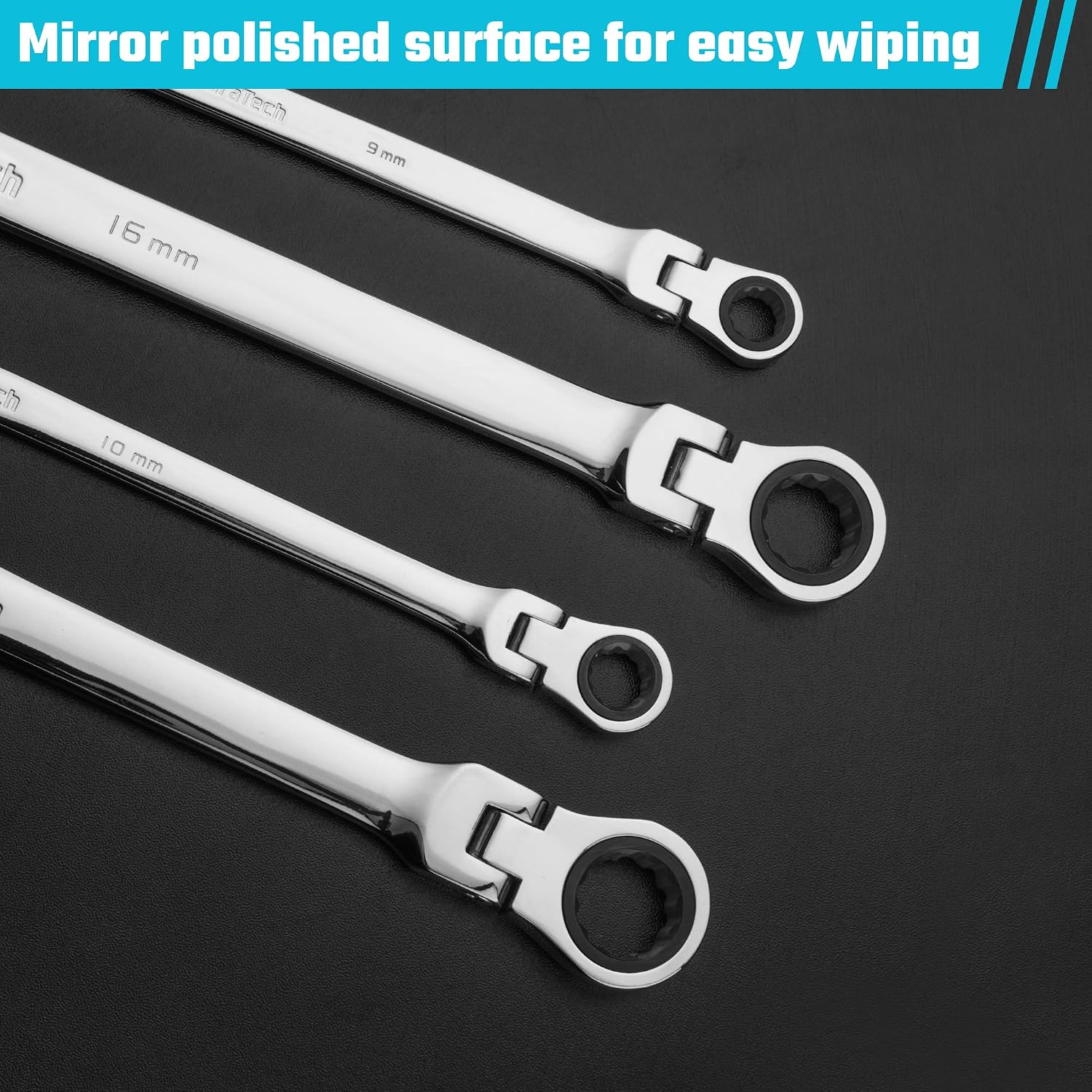 DURATECH Extra Long Flex-Head Ratcheting Wrench Set, Metric, CR-V Steel