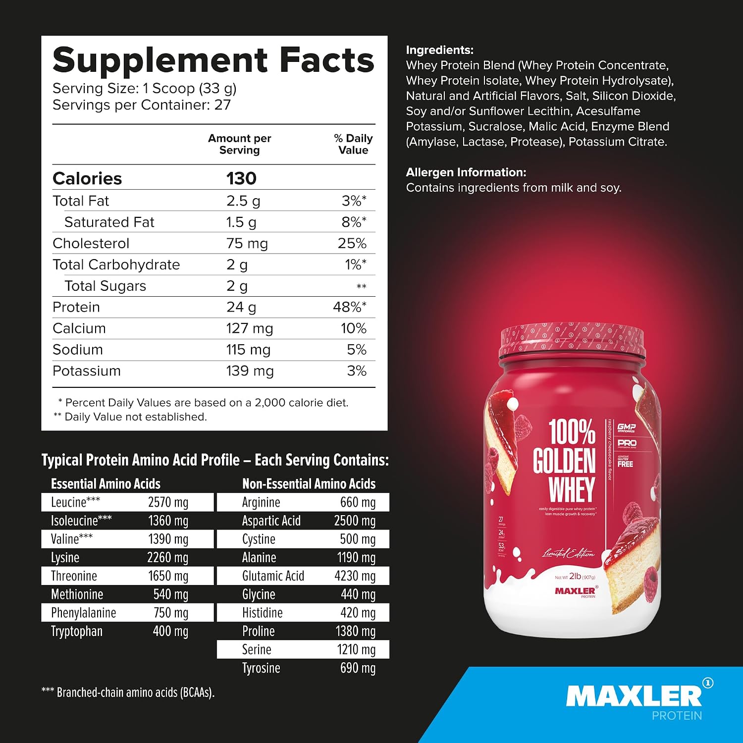 100% Golden Whey Protein - 24g of Protein per Serving - Whey Protein Powder for Pre Post Workout - Fast-Absorbing Whey Concentrate, Isolate & Hydrolysate Blend - Vanilla Ice Cream 2 lb