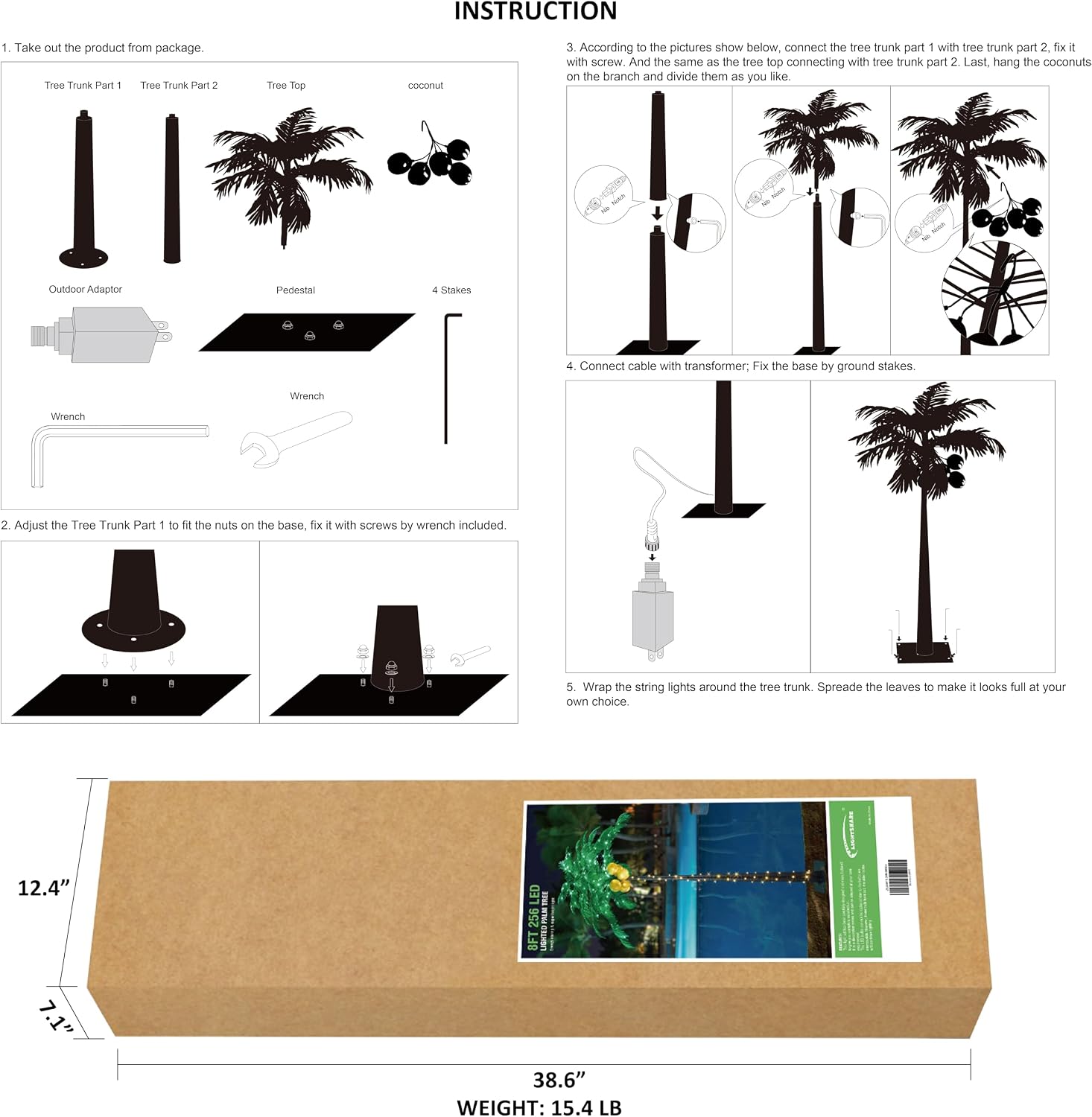 Lightshare 7 Feet Palm Tree 152LED Lights Artificial Fake Tree Decoration for Tiki Bar Outside Patio Porch Pool Christmas Nativity