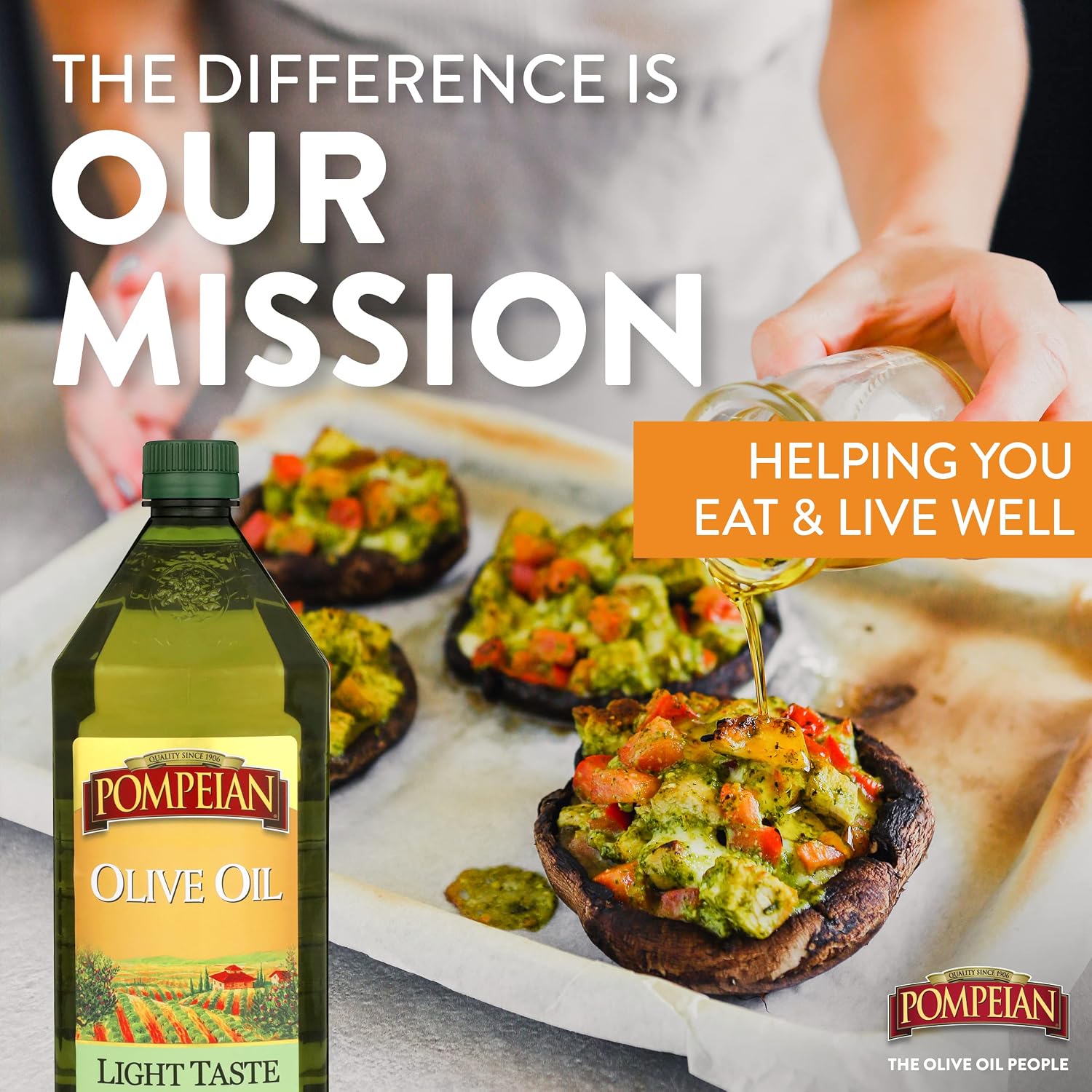 Pompeian Light Taste Olive Oil - 48 fl oz | Olive Oil for High Heat Cooking - Light Flavor for Baking and Sauteing - High Smoke Point
