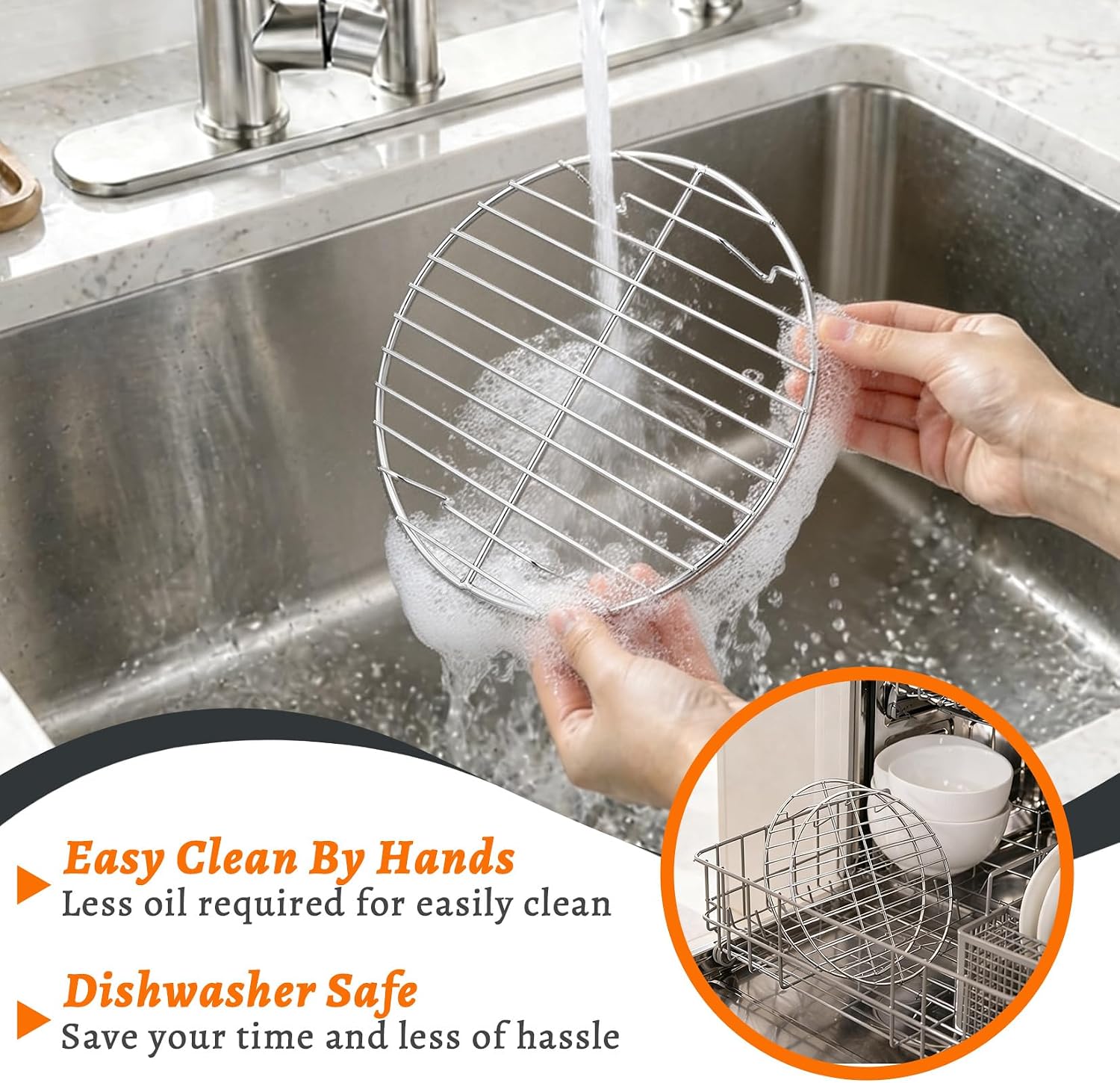 P&P CHEF 9 Inch Cooking Rack Round for Steaming Cooling, Silver, 2 Pack