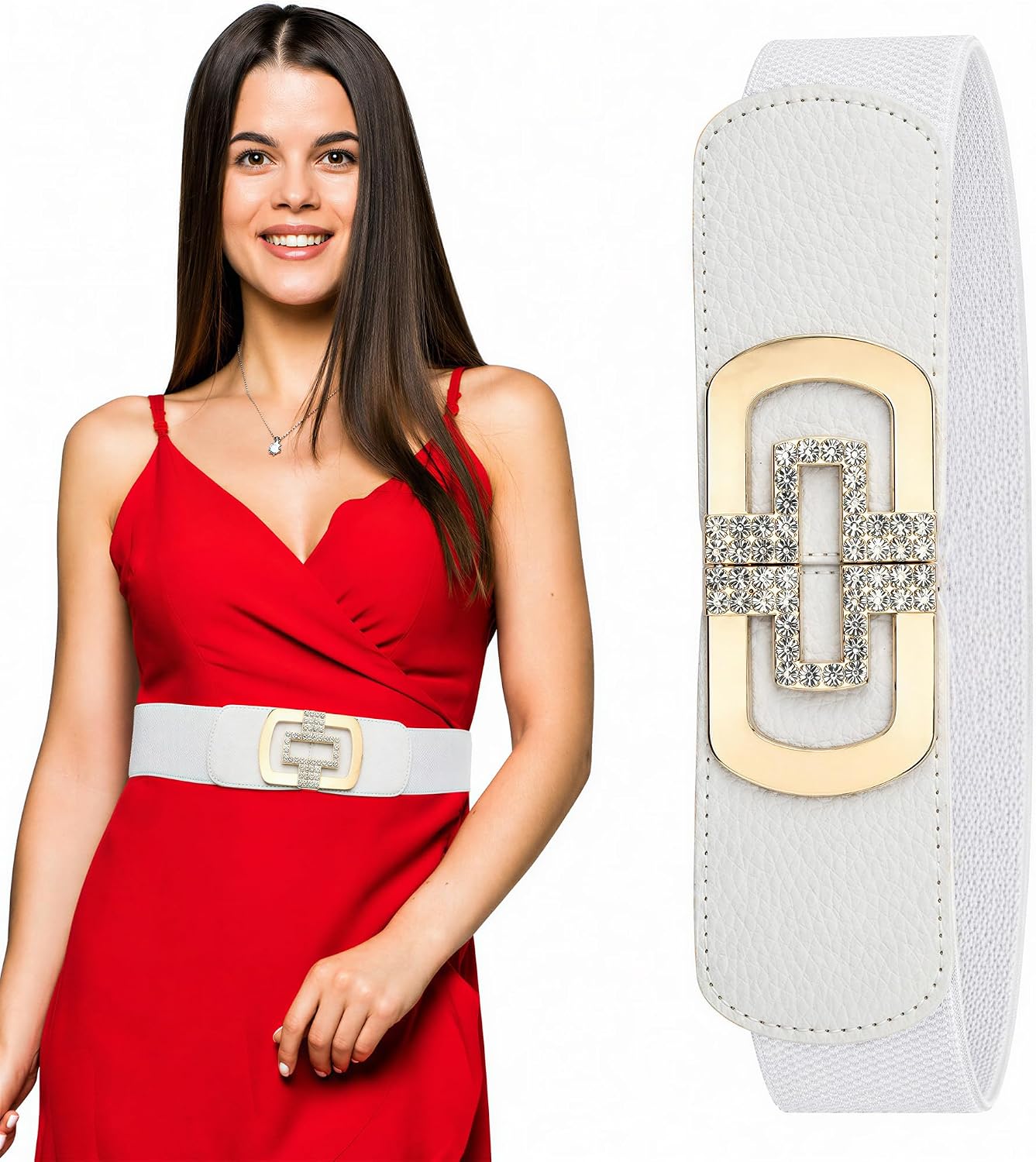 Trimming Shop Women's 60mm Elastic Waist Diamond Embellishment Belt Buckle