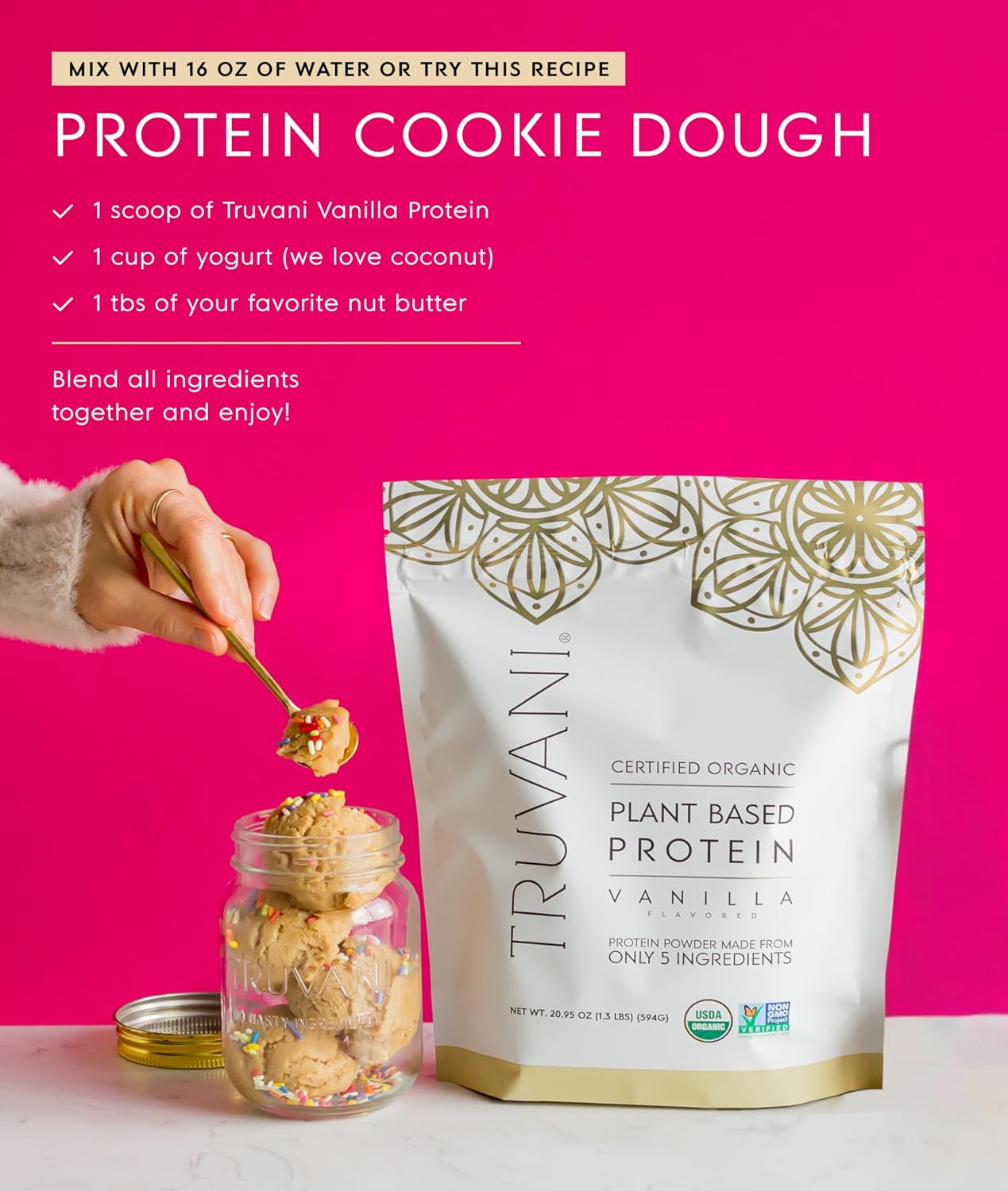 Truvani Organic Plant Based Protein Powder | Chocolate | 1 Serving