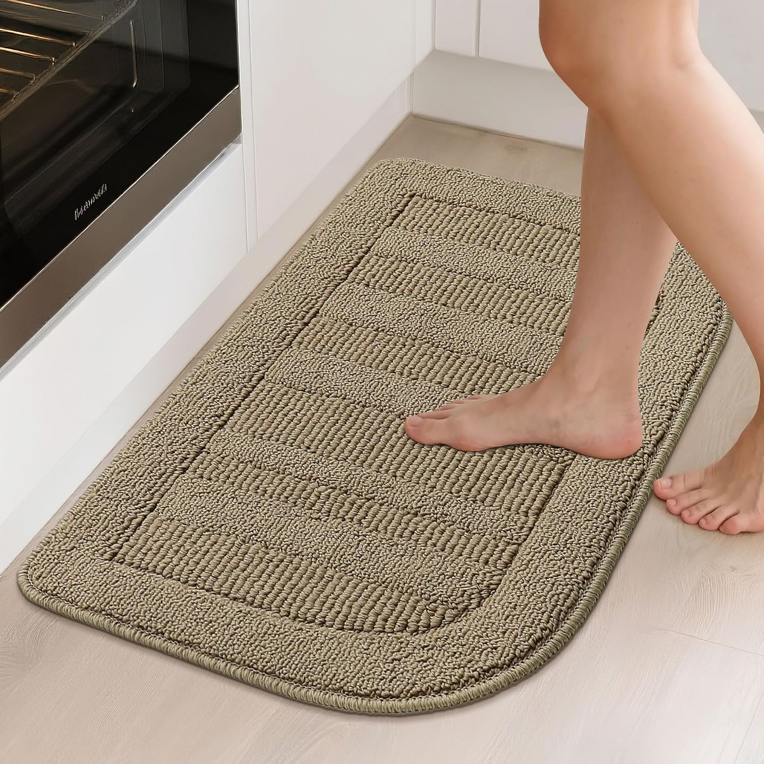 BEQHAUSE 30x18 Inch Kitchen Rugs Non Slip Washable Kitchen Sink Rug, Green