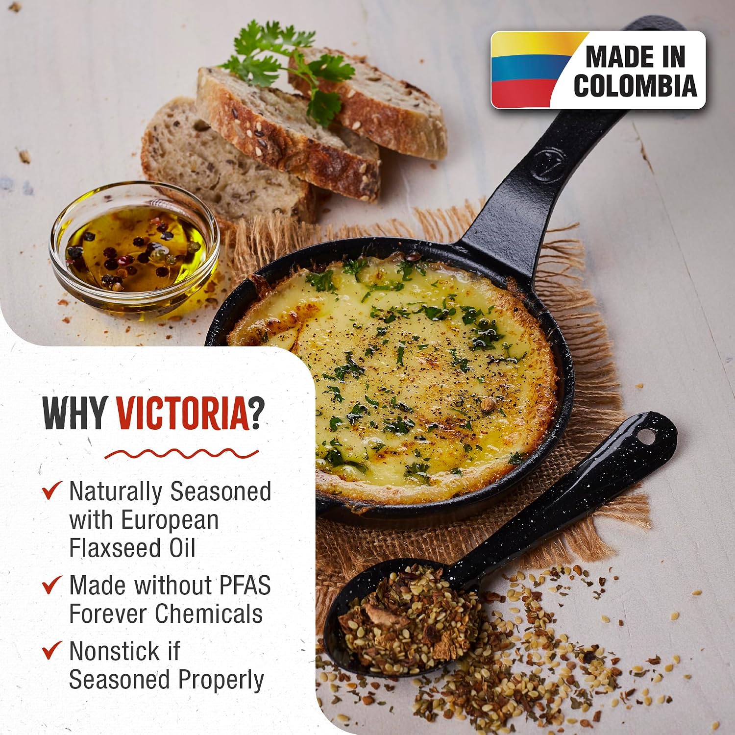 Victoria 10-Inch Cast Iron Skillet, Pre-Seasoned Cast-Iron Frying Pan with Long Handle, Made in Colombia | Pan with Long Handle, Made in Colombia