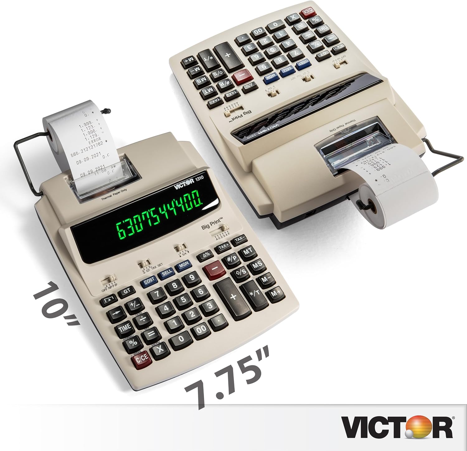 Victor 1310 Big Print Printing Calculator, 12-Digit LED Display, Fast Ink-Free Printing (8.0 LPS), Cost/Sell/Margin Keys, Advanced Business Functions