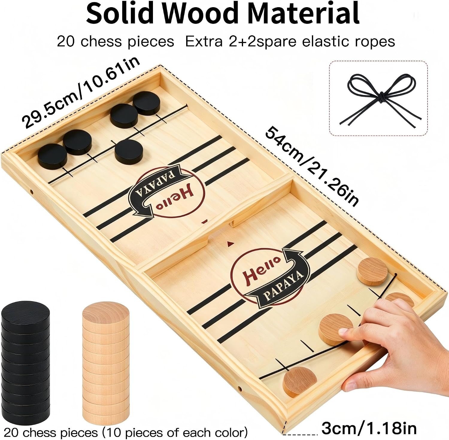 HELLO PAPAYA Fast Sling Puck Game - Test Your Speed and Accuracy with This Fast-Paced Wooden Air Hockey Desktop Battle Board Game - Guaranteed Fun