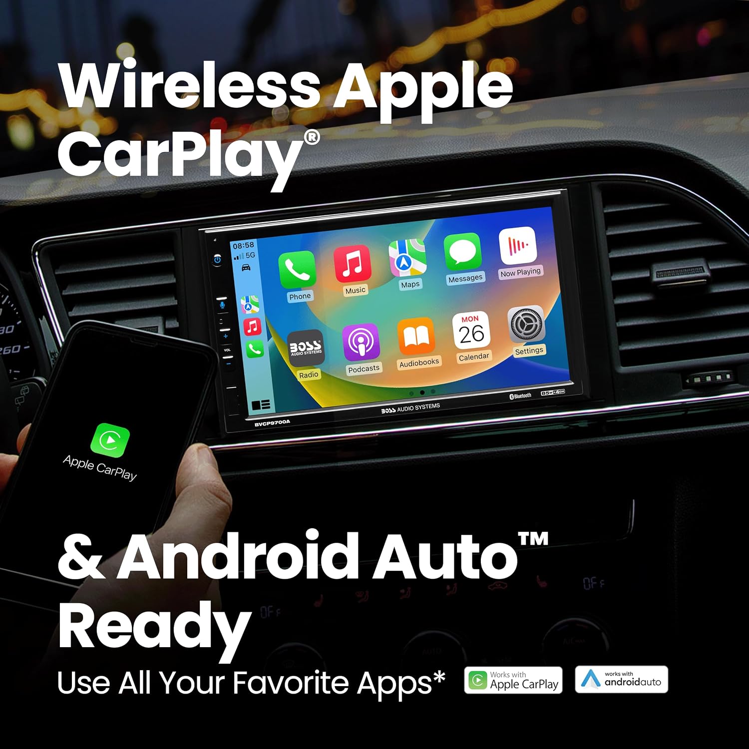 BOSS Audio Systems BVCP9700A CarPlay Android Car Stereo, 7 Inch Touchscreen