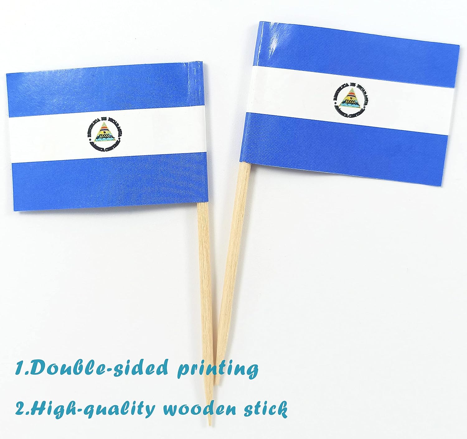 JBCD Nicaragua Toothpick Flag Nicaraguan Mini Small Cupcake Topper Flags, 100 pcs