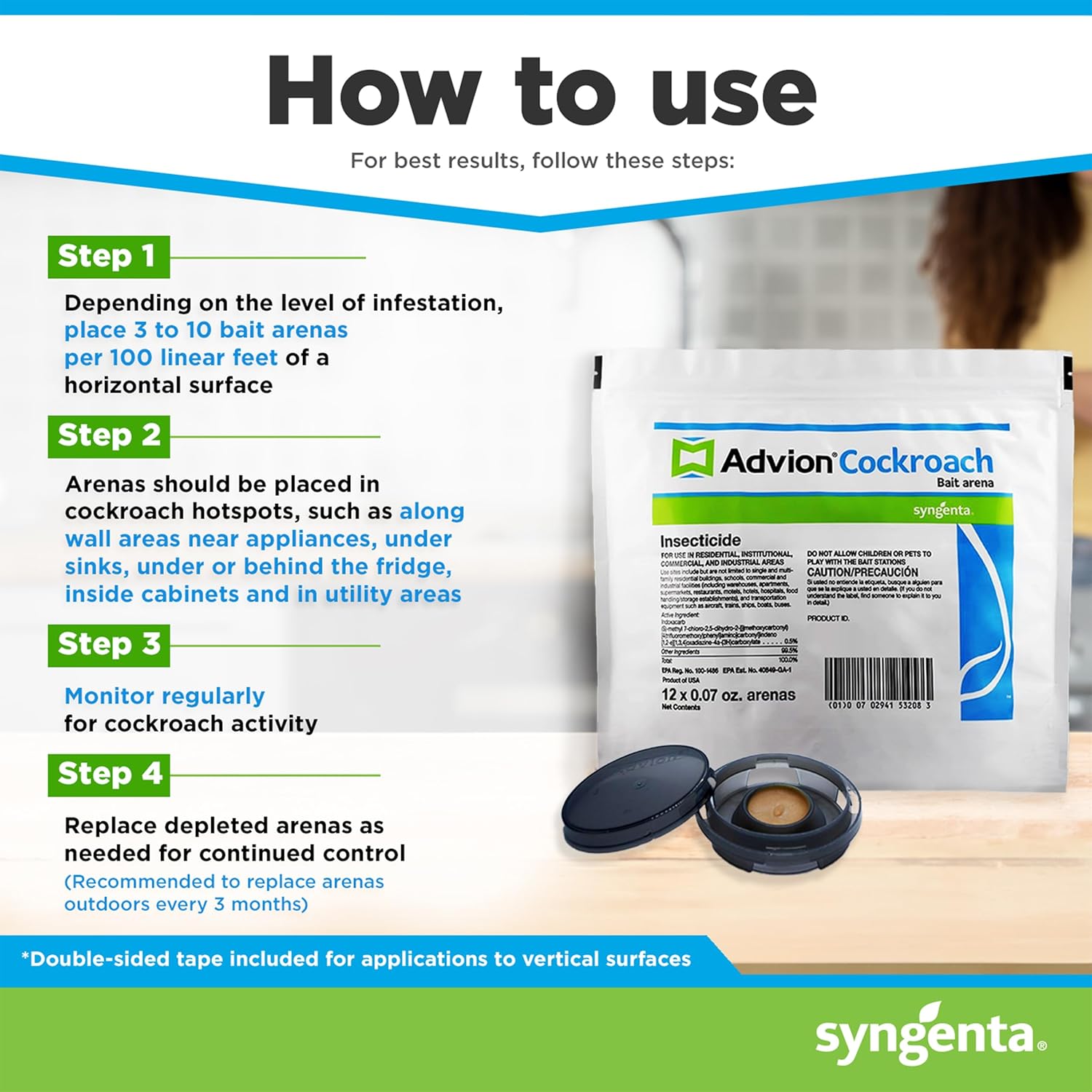 Syngenta A20378A Advion Cockroach Bait Arena Insecticide, 60Count Bag