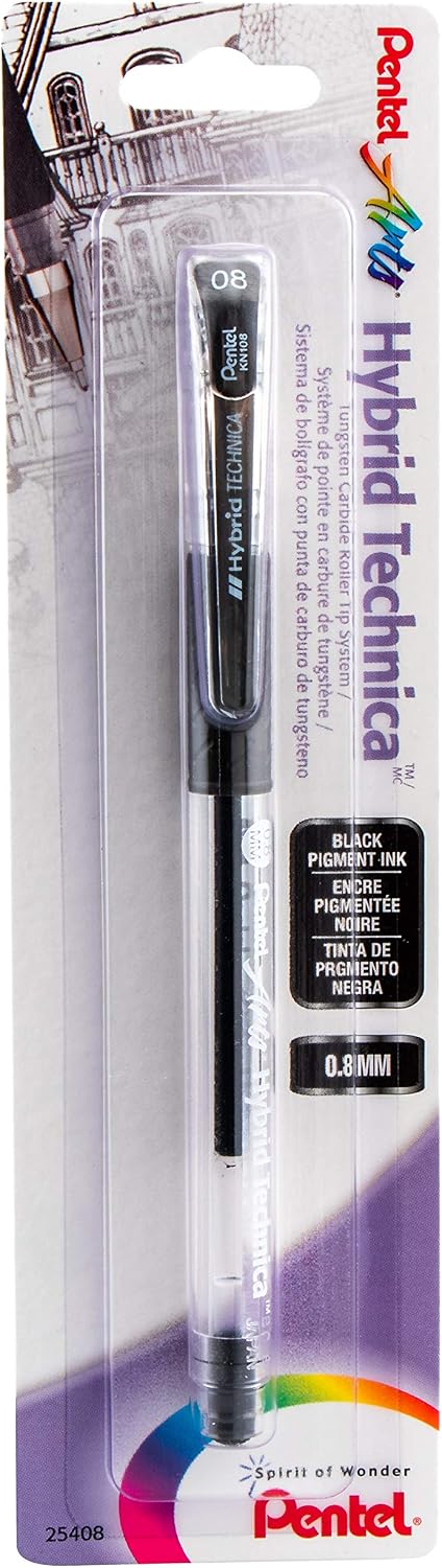 Pentel Arts Hybrid Technica Pen, (0.3mm), Ultra Fine Point, Black Ink, Box of 12 (KN103-A)