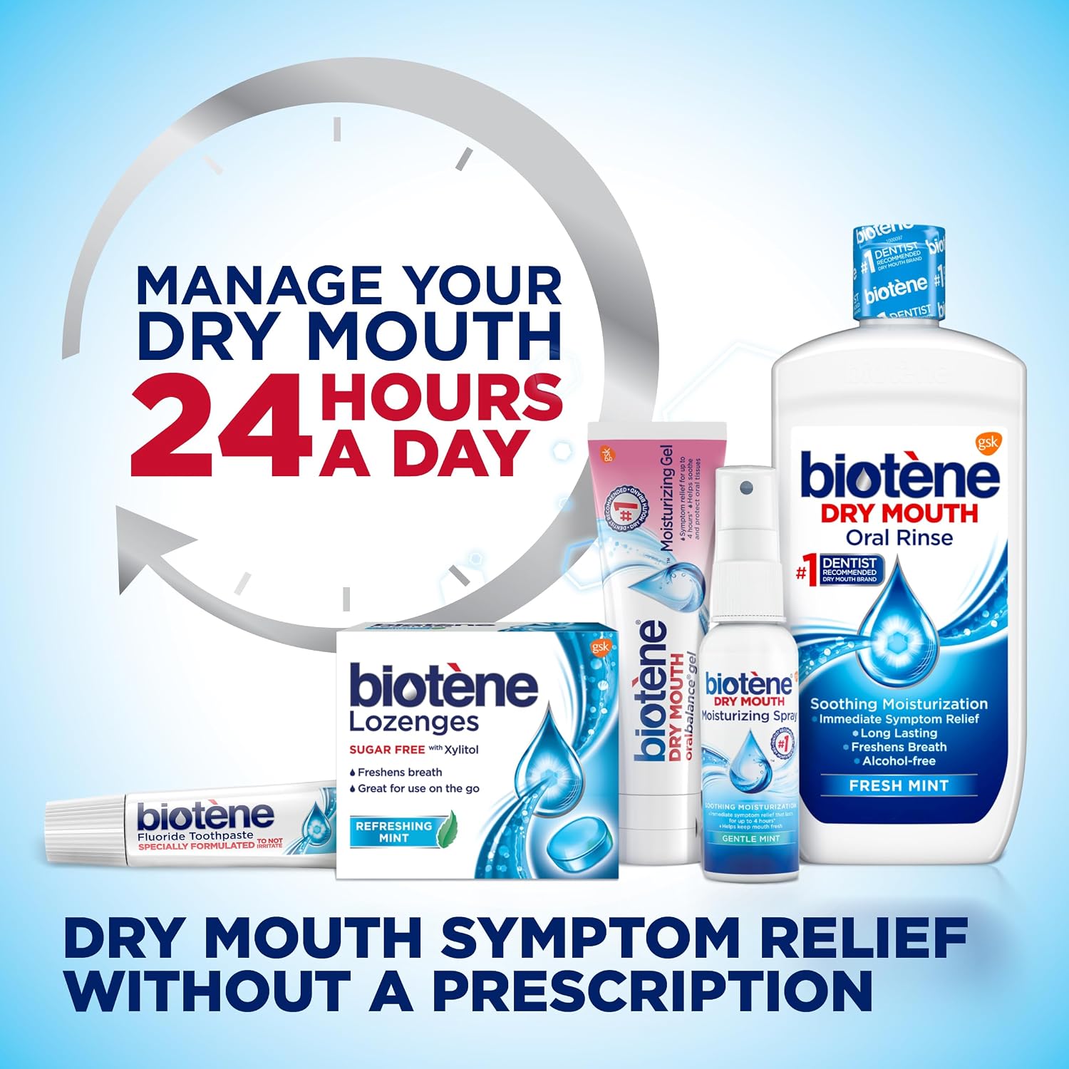 Biotene Oral Rinse Mouthwash for Dry Mouth, 33.8 fl oz | Breath Freshener and Dry Mouth Treatment, Fresh Mint, Alcohol-Free Mouthwash