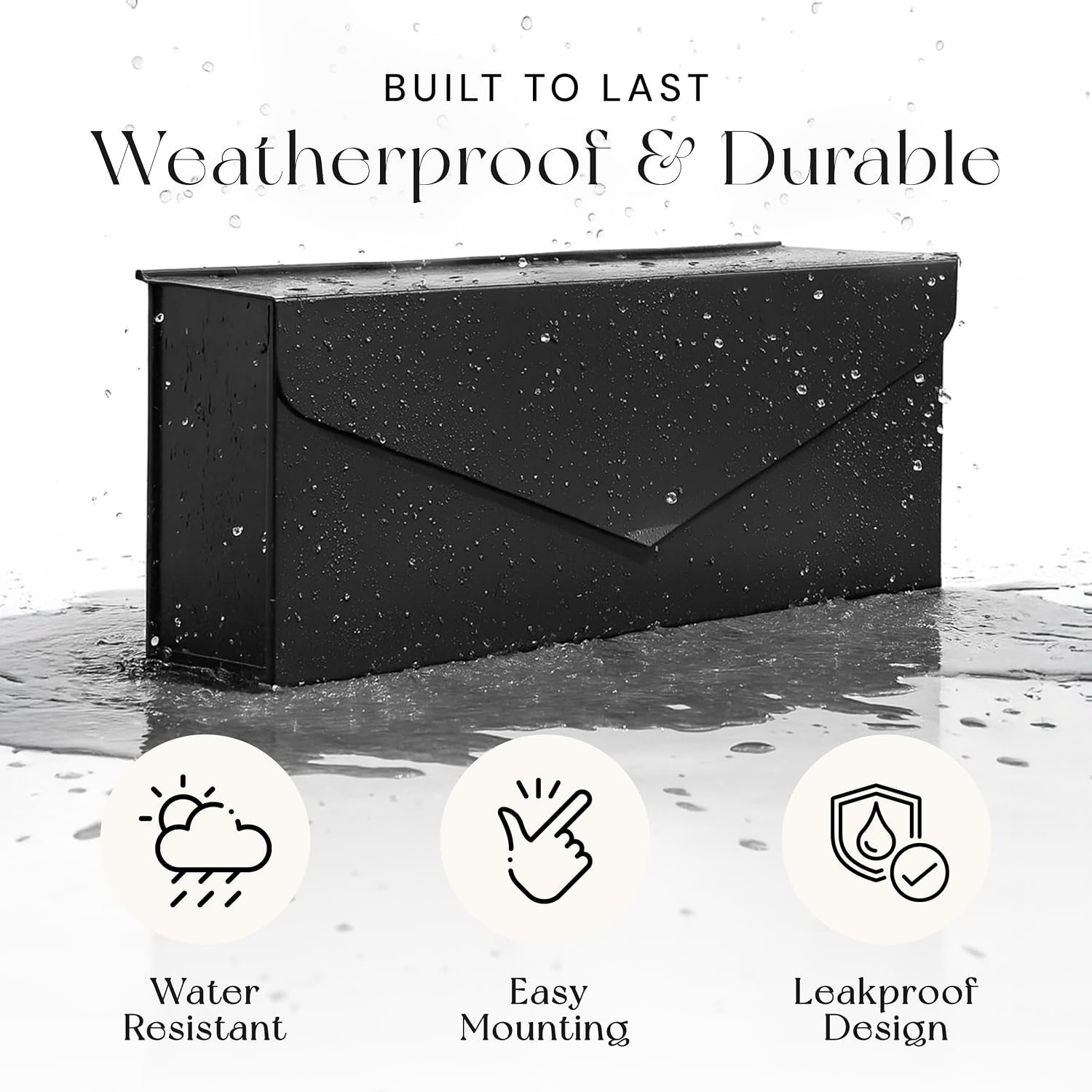 NACH Black Envelope Wall Mount Mailbox, Rust Resistant Metal Mailbox, Black Mailbox Wall Mount, Mailboxes for Outside Wall Mount, Outdoor Mailboxes, Wall Mailbox, 14.1 x 3.5 x 6 Inches, MB-6915BLK