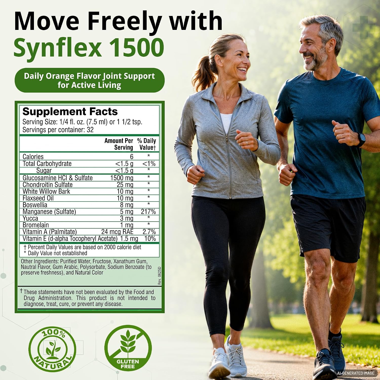 Synflex Joint Support Supplement 32-Day Supply 8oz | Liquid Glucosamine 1500mg & Chondroitin | HSA/FSA High Concentration Orange Flavor with White Willow Bark, Manganese & Boswellia for Men & Women