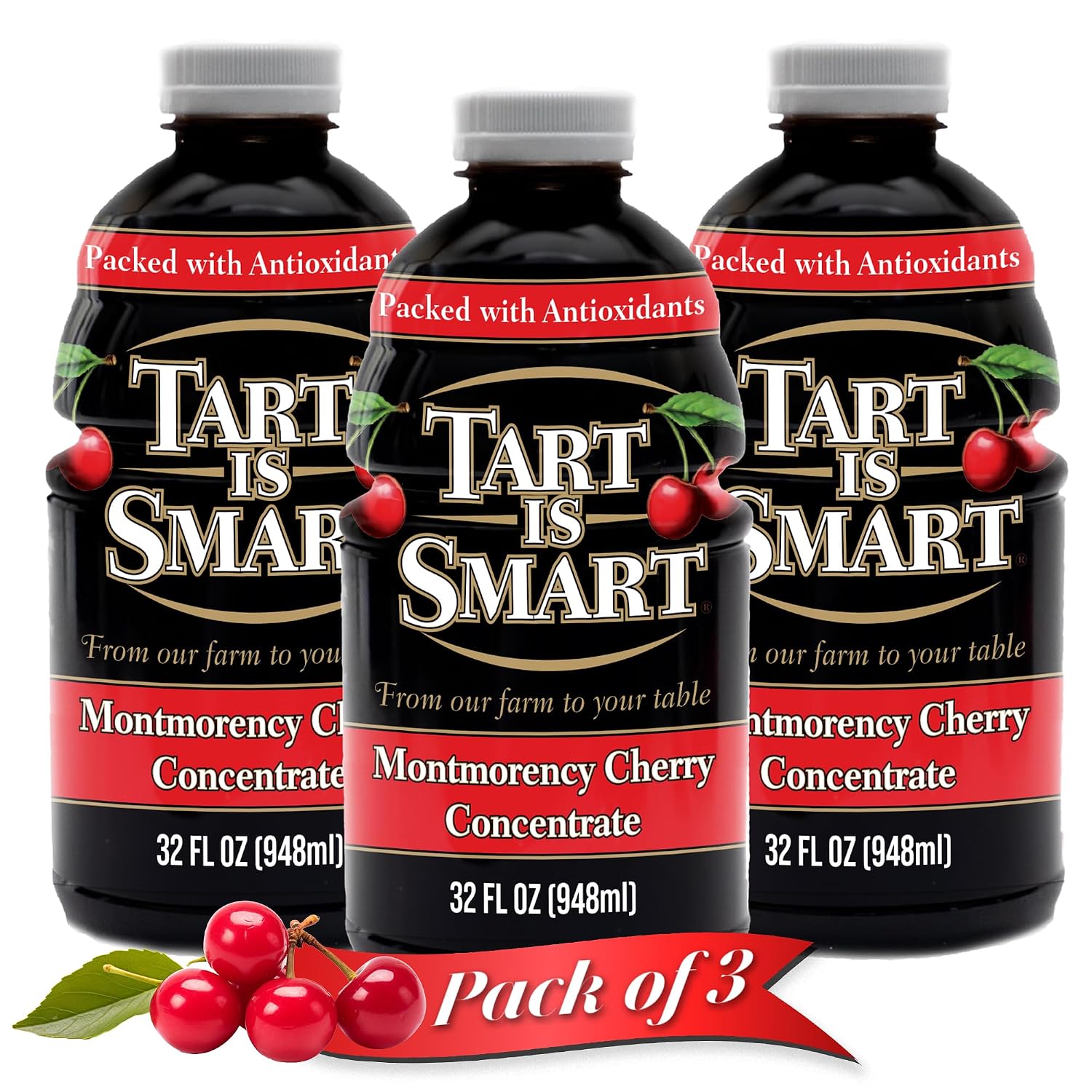Tart is Smart Montmorency Tart Cherry Juice Concentrate, Cherry Juice Bottle Beverage, Rich in Antioxidants, Ideal for Muscle Recovery and Sleep Support, No-Added Sugar - 32 Ounce Bottle (Pack of 1)