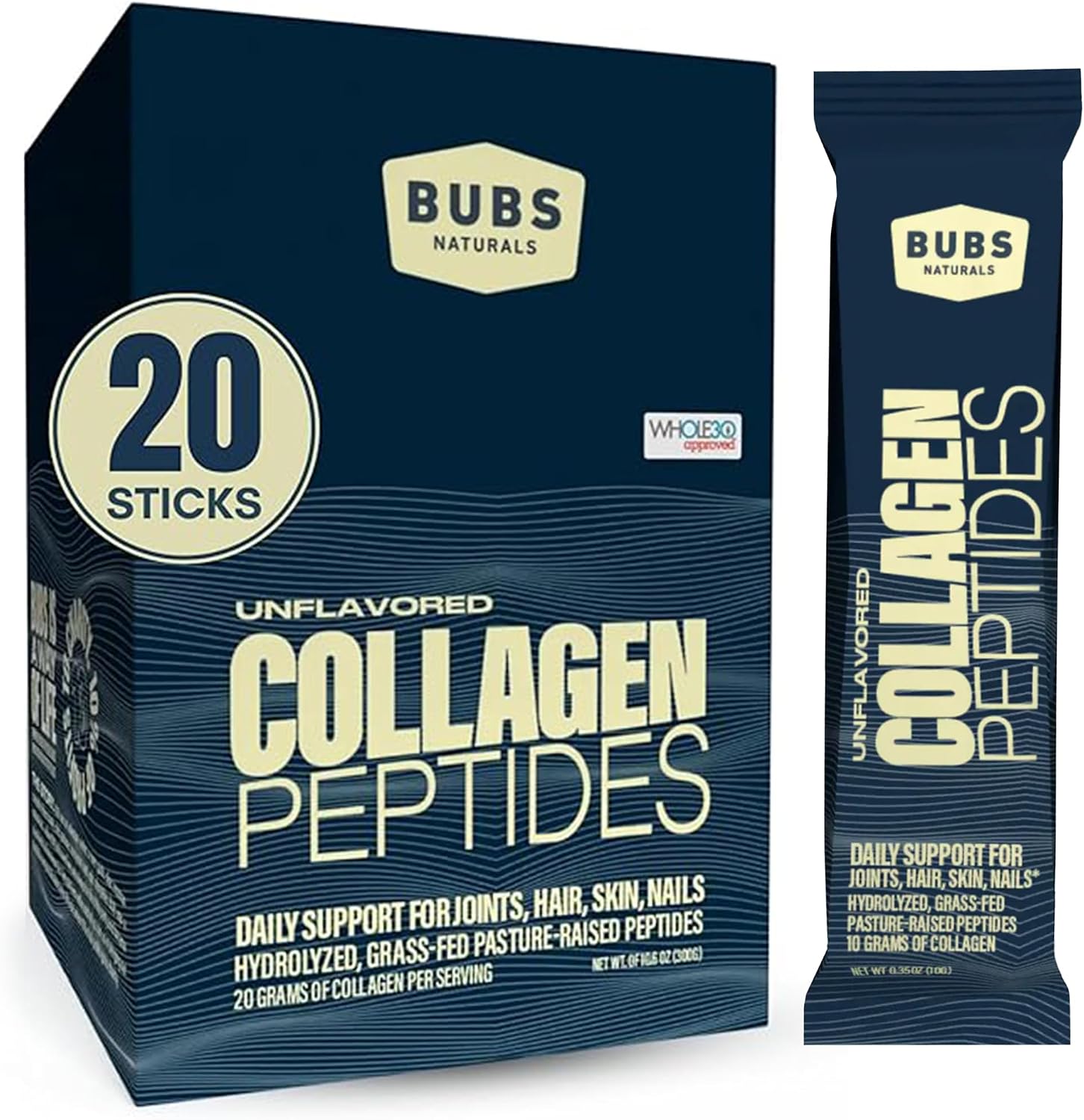 BUBS Naturals Collagen Peptides Powder, Collagen for Women & Men, Hydrolyzed Peptides, Unflavored Pasture Raised Grass Fed, Paleo Keto Friendly, Supports Hair Skin & Joint Health (20 oz) 28 Servings