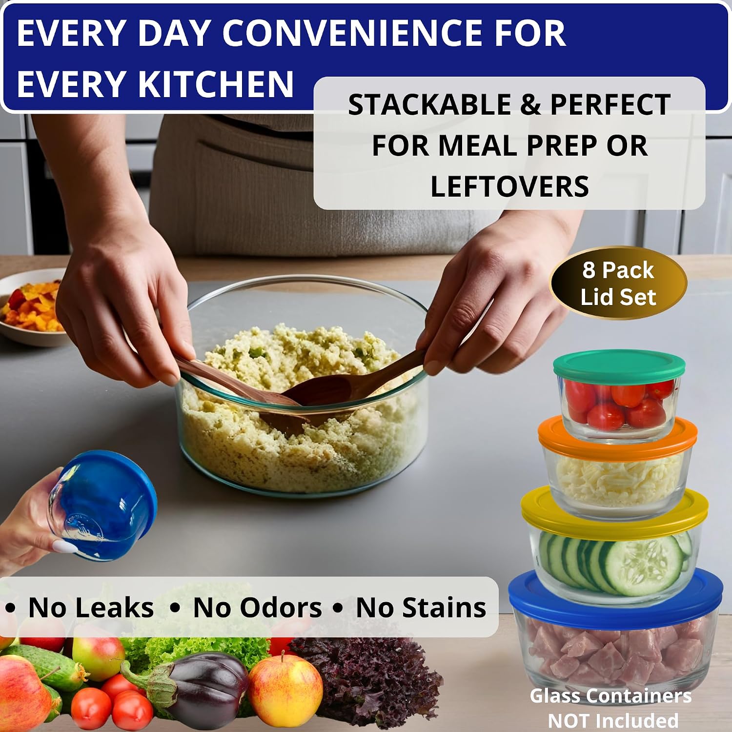 1, 2, 4 & 7 Cup Green, Orange, Blue, Red Replacement Lids/Covers for Pyrex