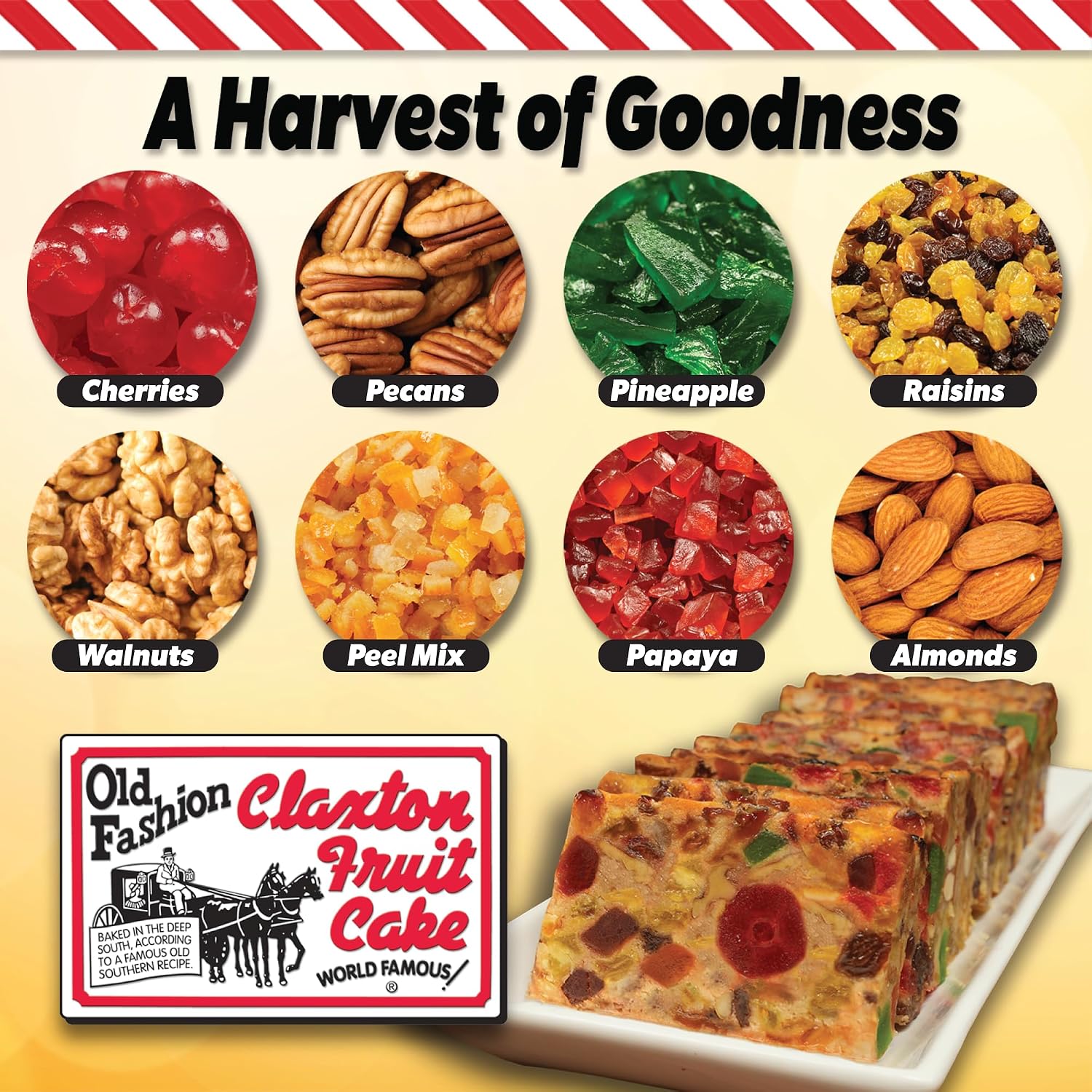 Claxton Fruit Cake – 5-1 lb Regular Recipe Loaves | Individually Wrapped | Packaged in Signature Red-and-White Gift Carton | Old-Fashioned Holiday Fruitcake Since 1910 | 5 Pack