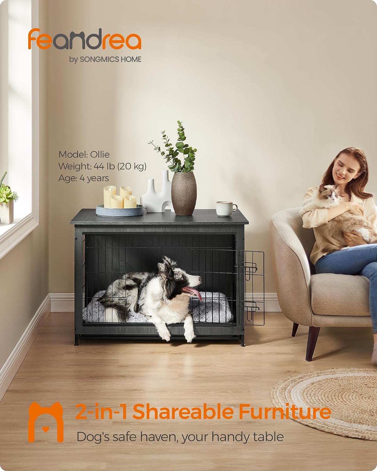 Feandrea 27.2" Dog Crate Furniture, Indoor Dog Kennel Side End Table