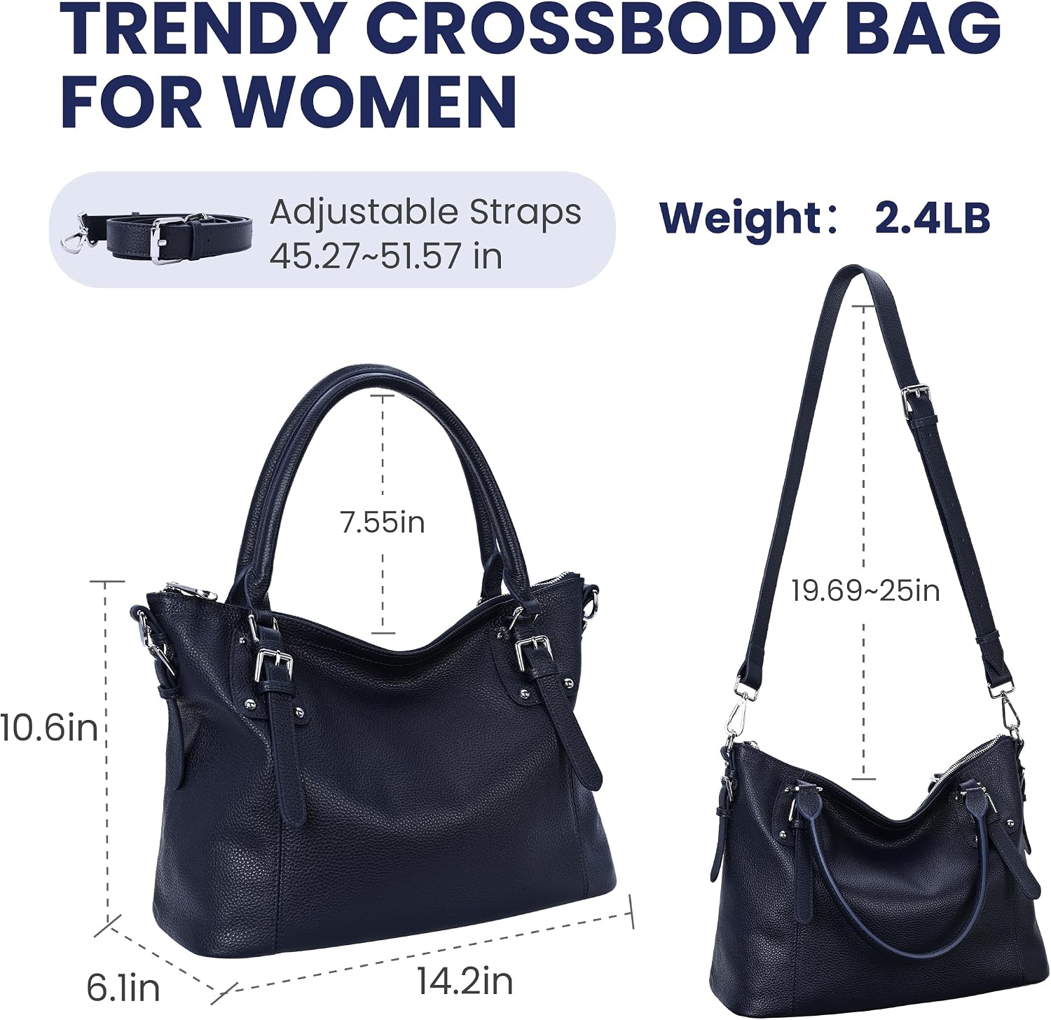 HESHE Leather Purses and Handbag for Women Shoulder Bag Tote Top Handle Bag | Genuine Designer Large Capcity Hobo Crossbody Satchel Travel Work Ladies Zippered Ladies Daily Bag Adjustable Long Strap
