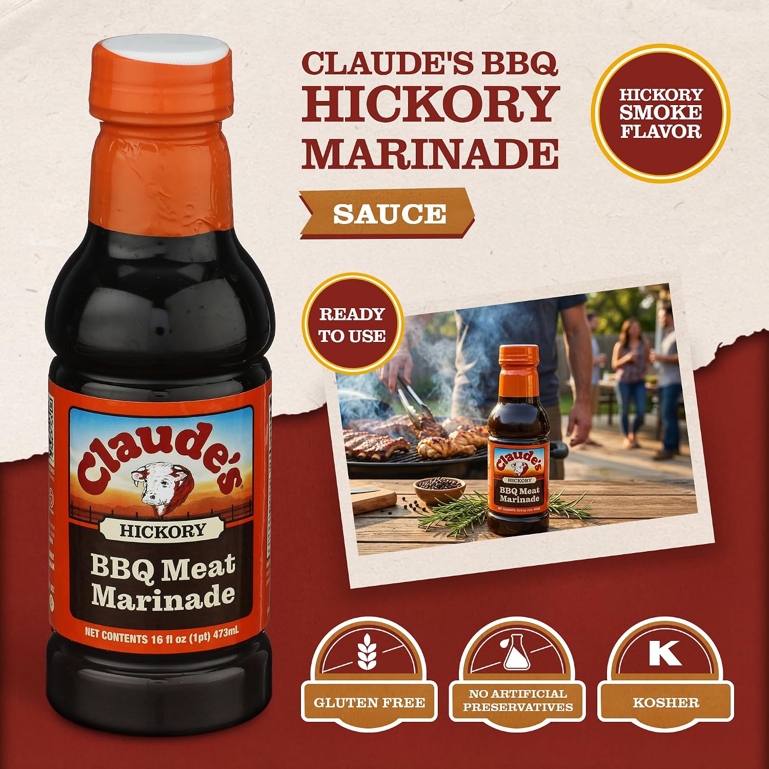 Claude's BBQ Brisket Marinade Sauce, Gluten Free Texas Style, 128 oz | Restaurant-size gallon of smoky Texas tenderizing brisket marinade - all natural & gluten free.