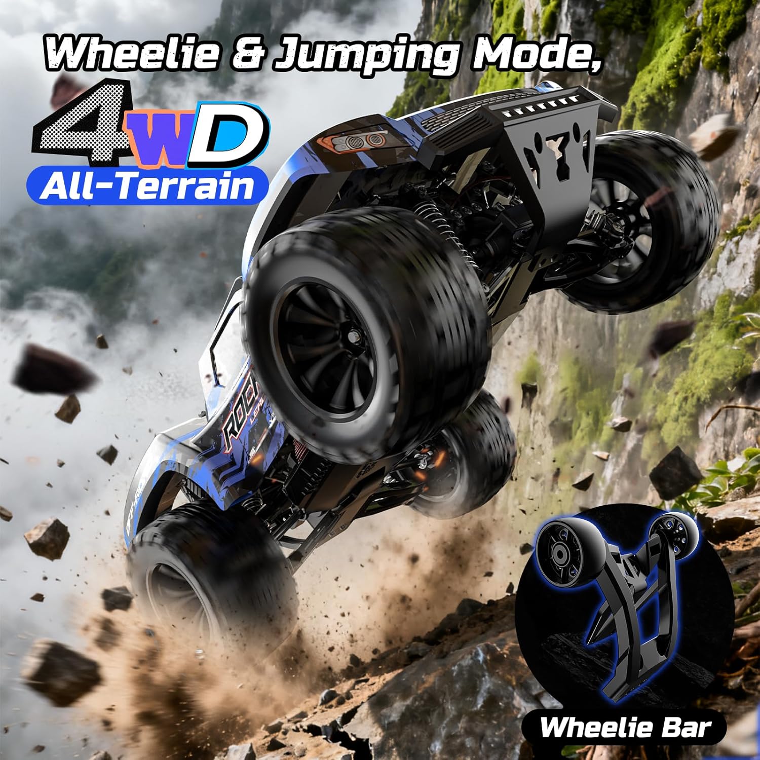 DEERC 1:12 Fast RC Cars 45KPH, 4WD High Speed Short Course RC Truck, Off-Road All Terrain Remote Control Car with 2 Batteries & Spare Tire