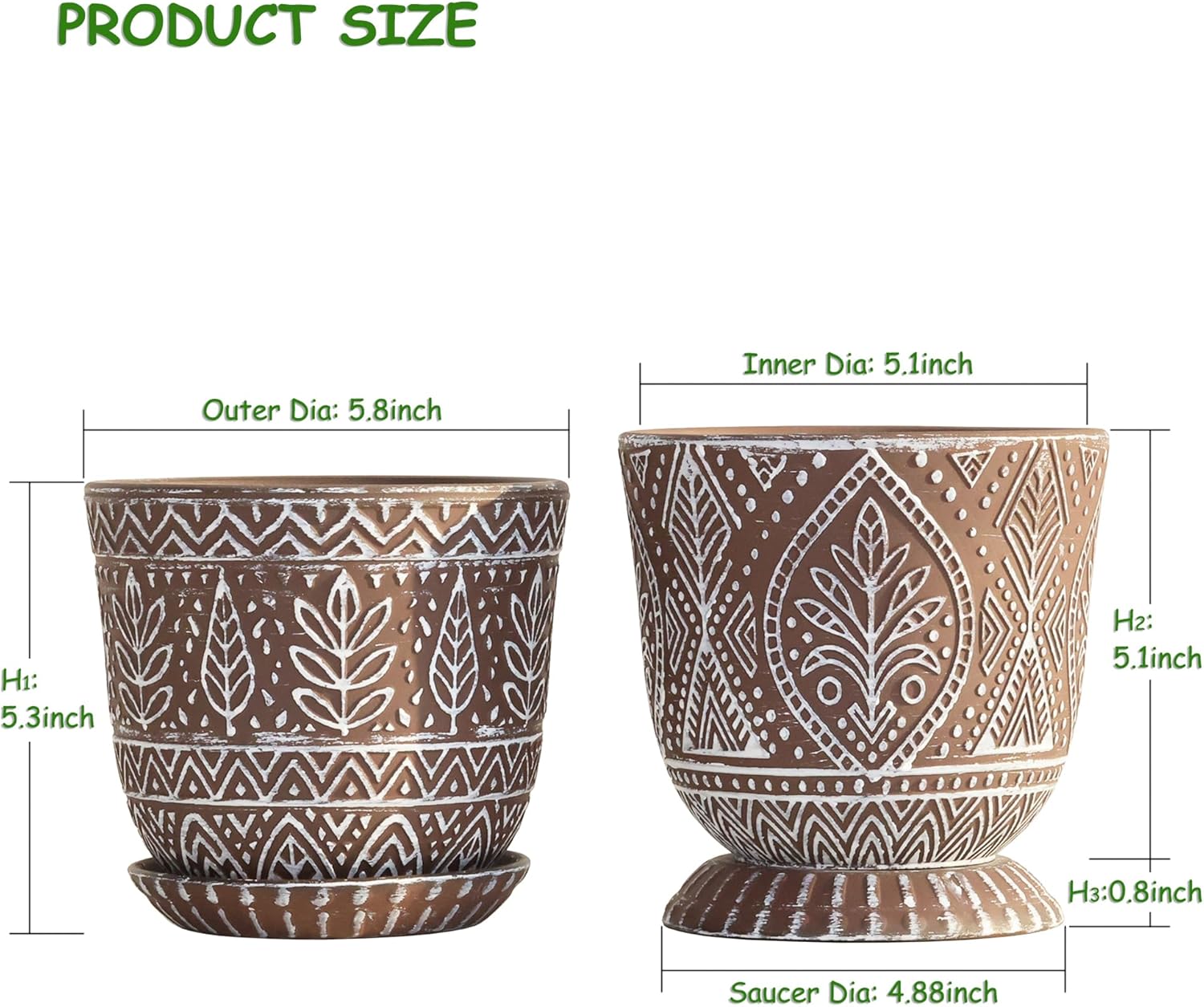 Gepege Ceramic Plant Pots, 6 Inch Indoor Planters with Drainage & Saucers