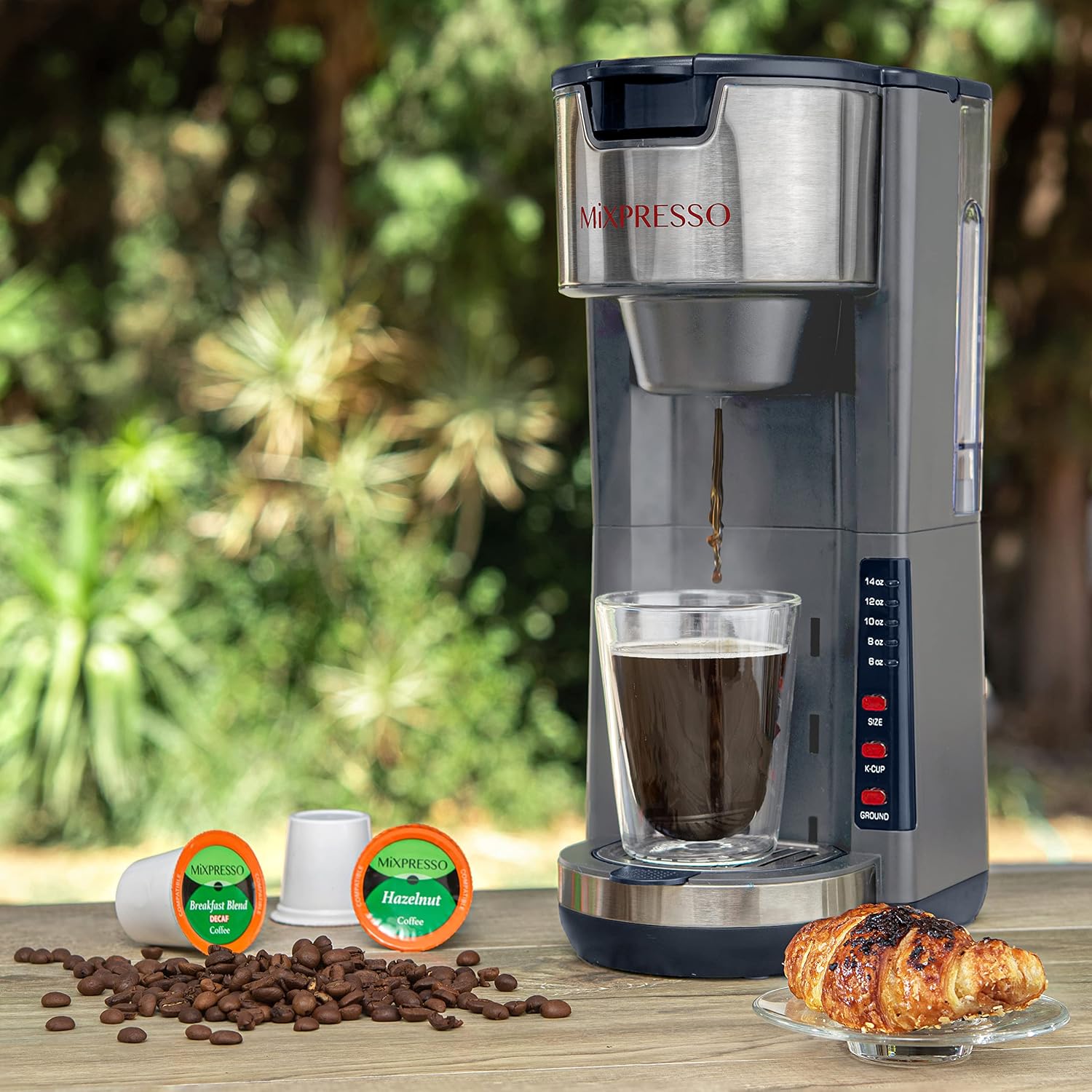 Mixpresso Black Single Serve Coffee Brewer K-Cup Pods Compatible & Ground, 30 oz Compact Coffee Maker Single Serve With 5 Brew Sizes Up To 14 Oz
