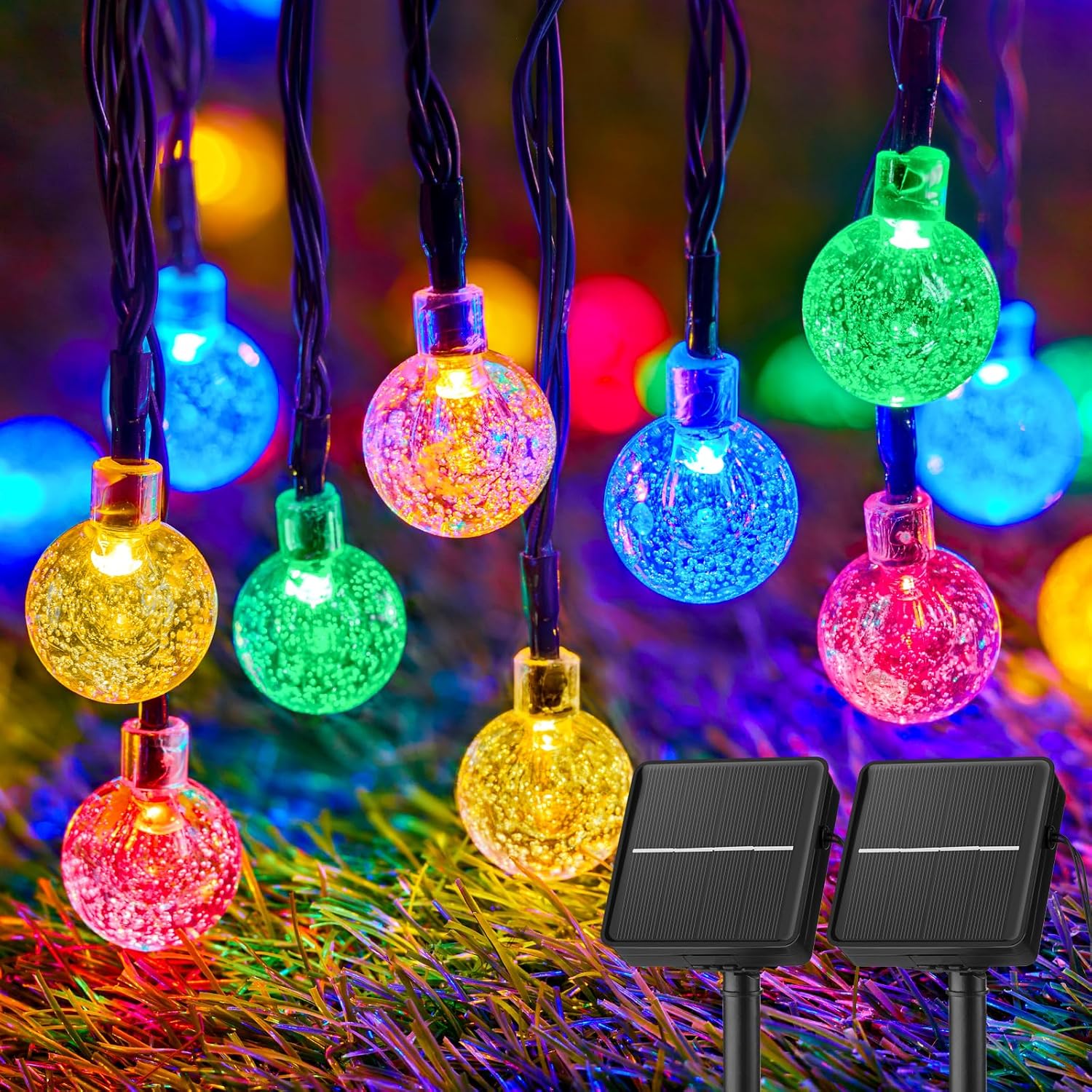 Brightown Solar String Lights Outdoor 60 Led 35.6 Feet Crystal Globe Lights with 8 Lighting Modes