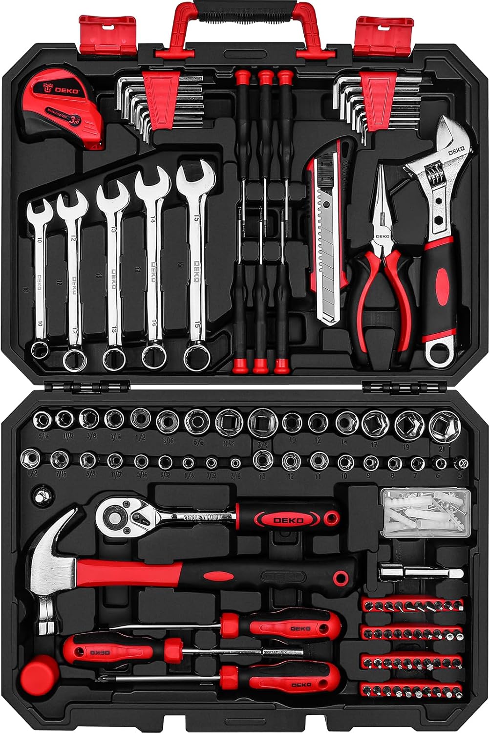 DEKOPRO 158 Piece Tool Set-General Household Hand Tool Kit,Auto Repair Tool Set, with Plastic Toolbox Storage Case