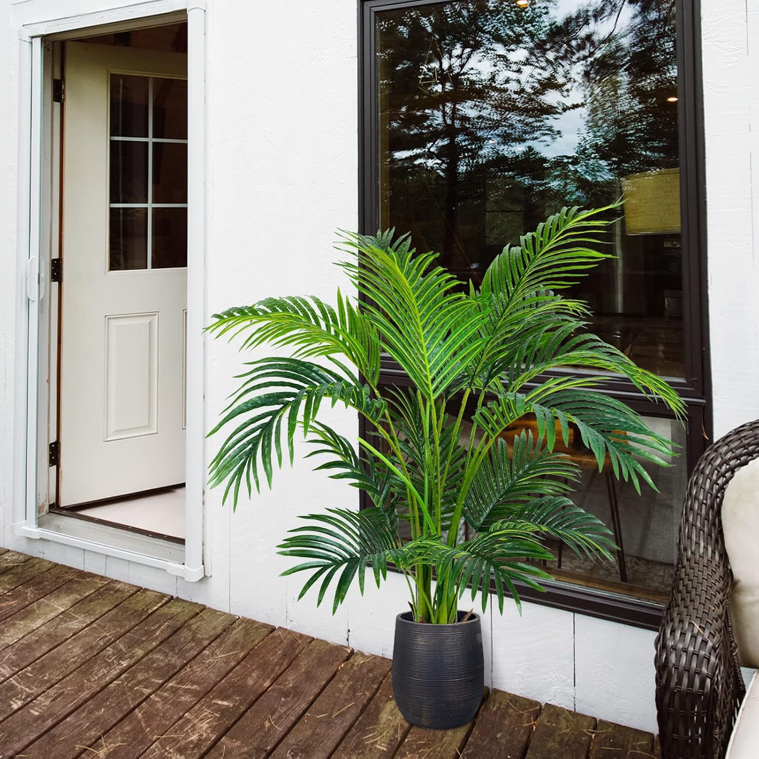 Worth Garden 4ft Artificial Areca Palm Plant, Fake Cane Palm Silk Tree Indoor Outdoor, Dypsis Lutescens