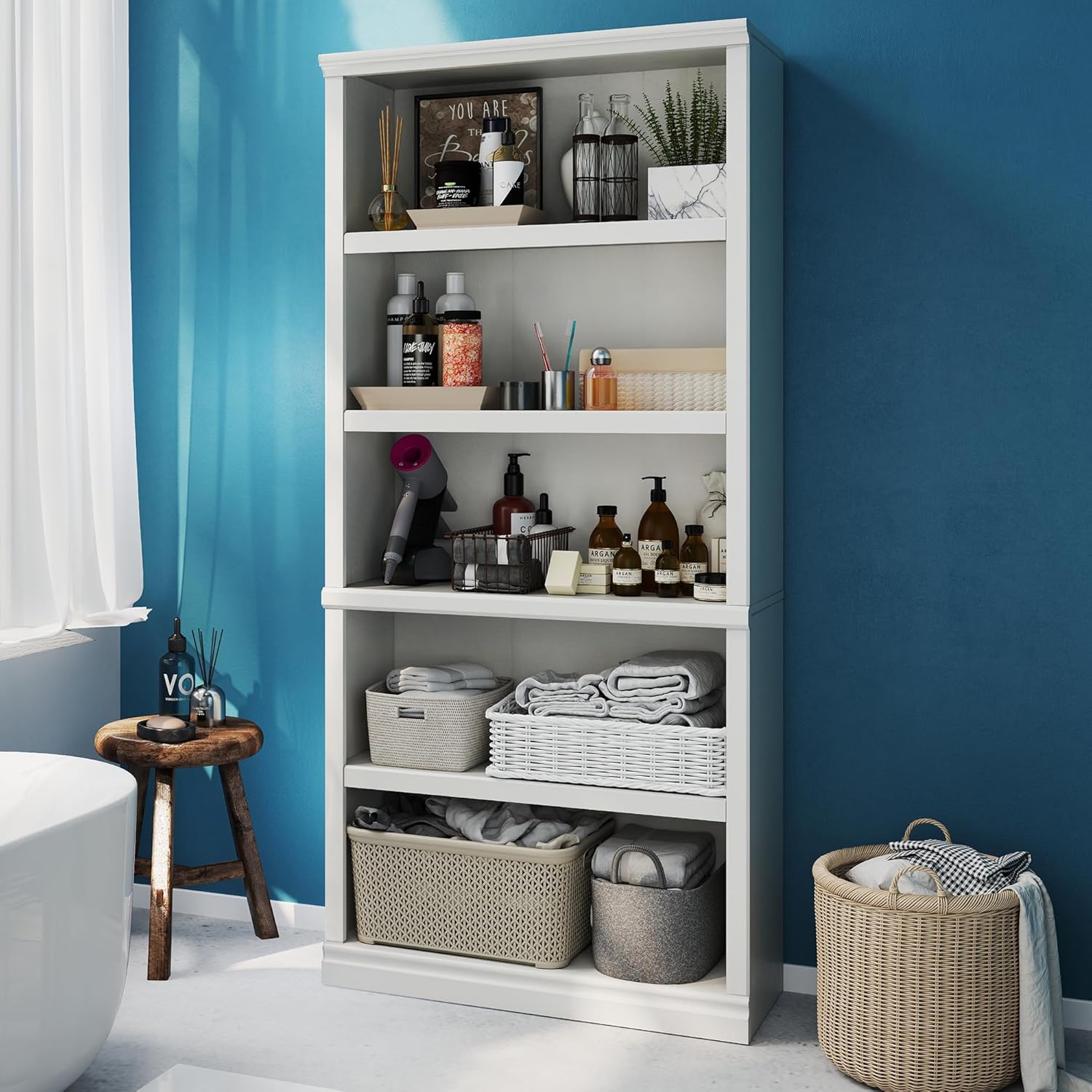 Bevfint 70-Inch Tall White Bookcase, 5 Tiers Shelves Open Storage Bookshelf | 33 In Wide Anti Tipping Indoor Furniture