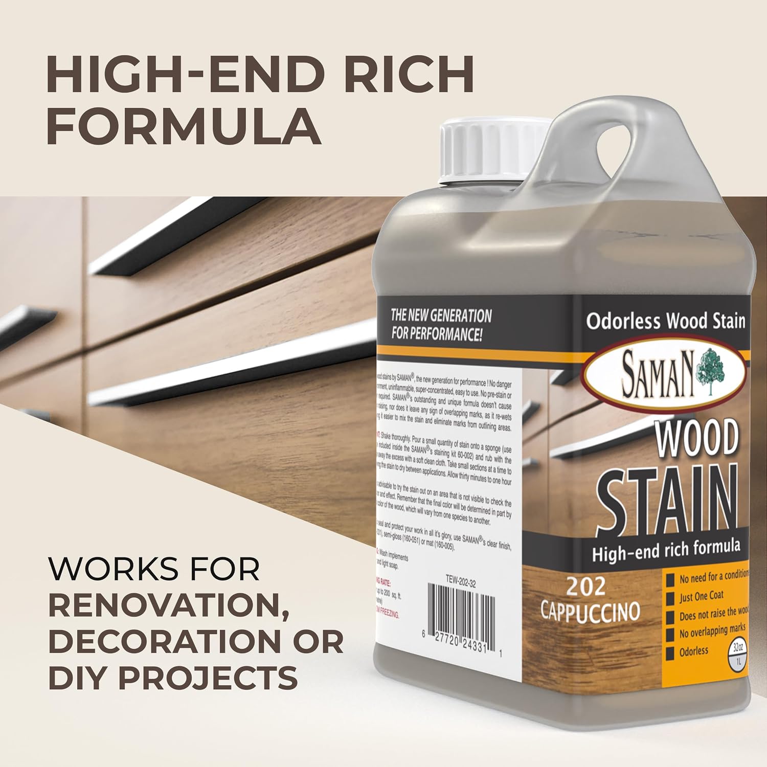 SamaN Interior Water Based Wood Stain - Natural Stain for Furniture, Moldings, Wood Paneling, Cabinets (Antique Walnut TEW-212-12, 12 oz)