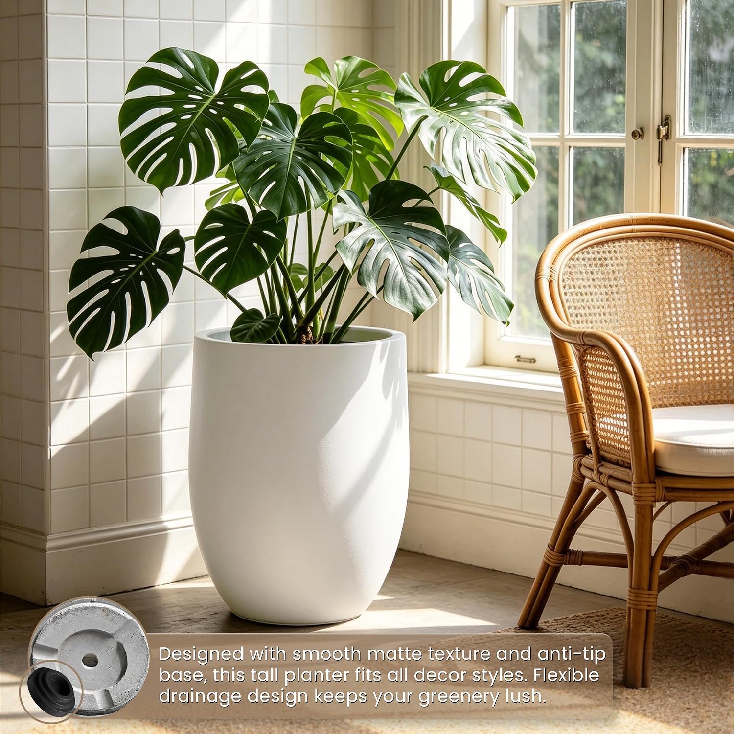 Kante Tall Concrete Planter 21.7" Modern White Floor Pot for Indoor Outdoor