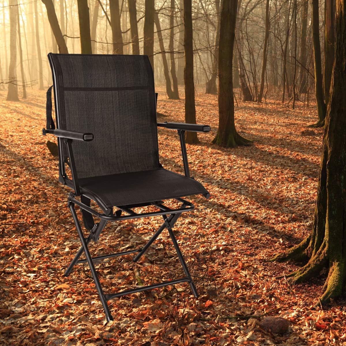 Tangkula 360° Swivel Hunting Chair, Multi-Position Folding Stealth Spin Chair W/Mesh Back, Wide Armrest & No-Sink Footpads