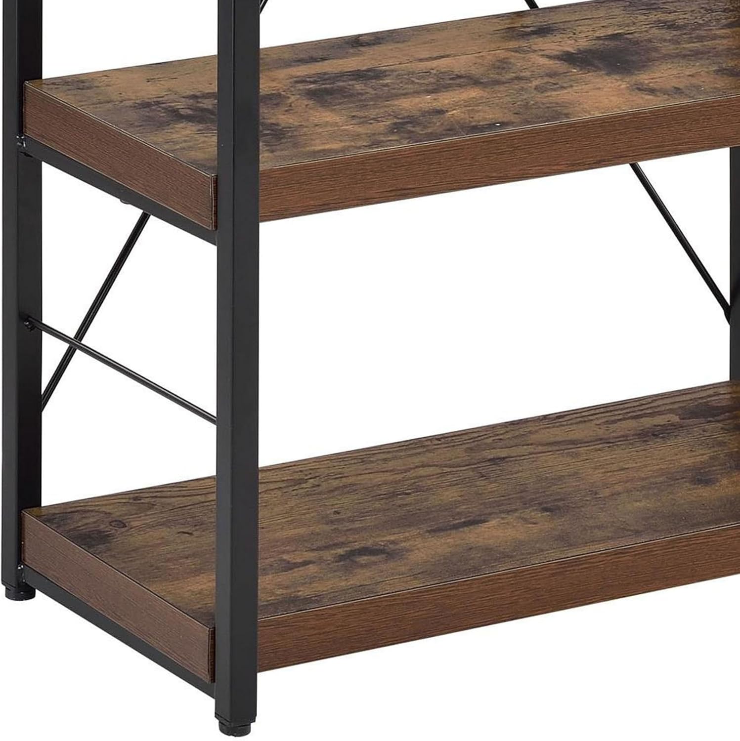 Benjara Four Tiered Metal Framed Wooden Bookshelf, Brown and Black