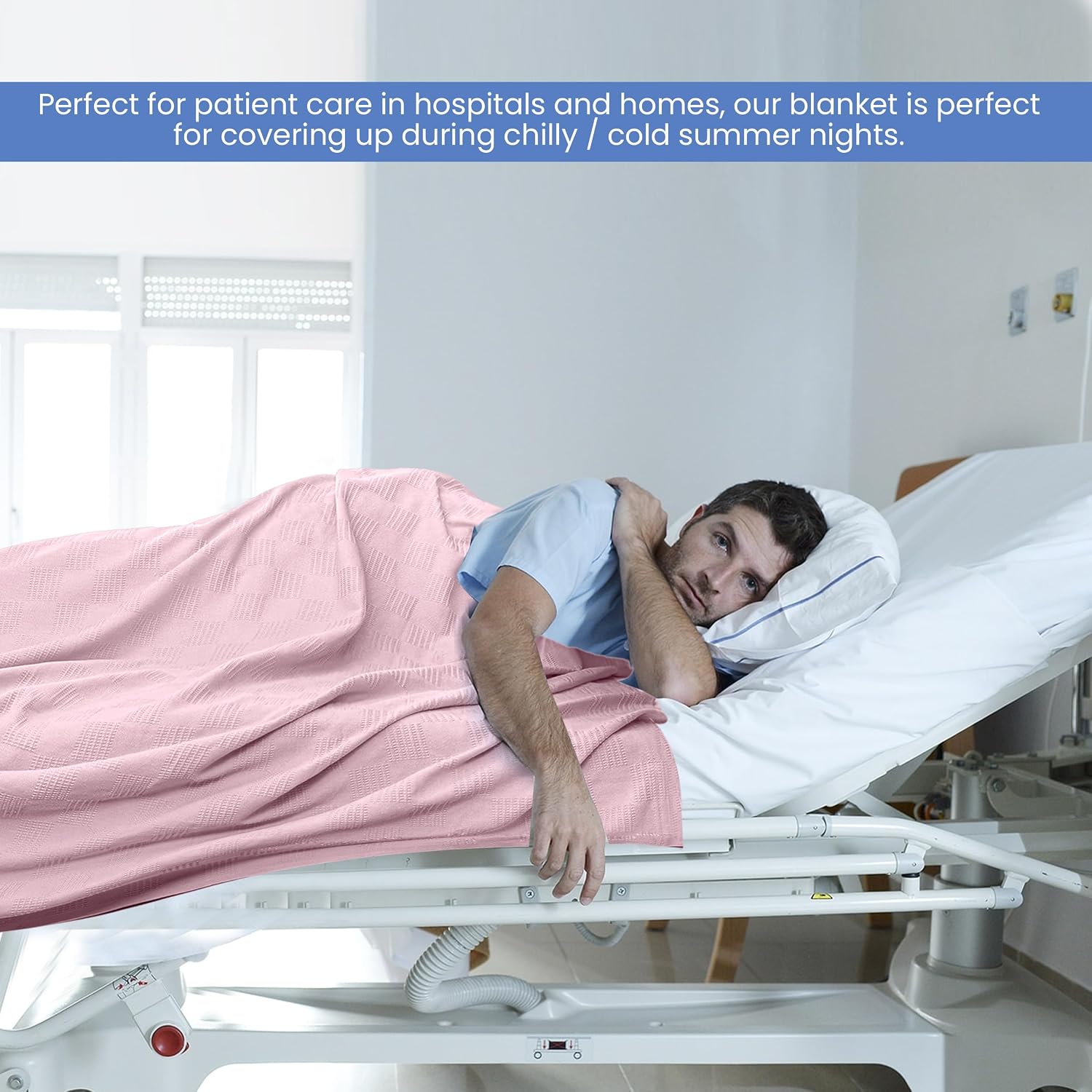 Linteum Textile Hospital Thermal SNAGLESS Spread Blanket, 100% Cotton (74x100 in, Blue)