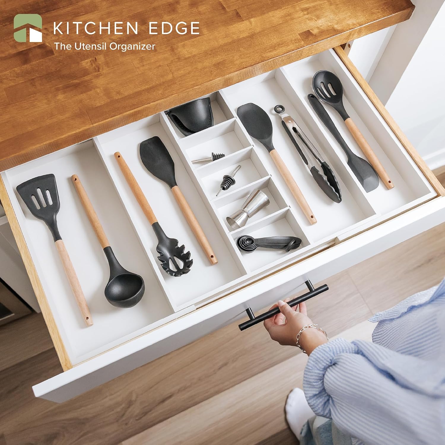 Utensil & Junk Drawer Organizer, 16-28 in, Bamboo | Food-safe contract grade, 100% sustainable wood, non-slip, adjustable